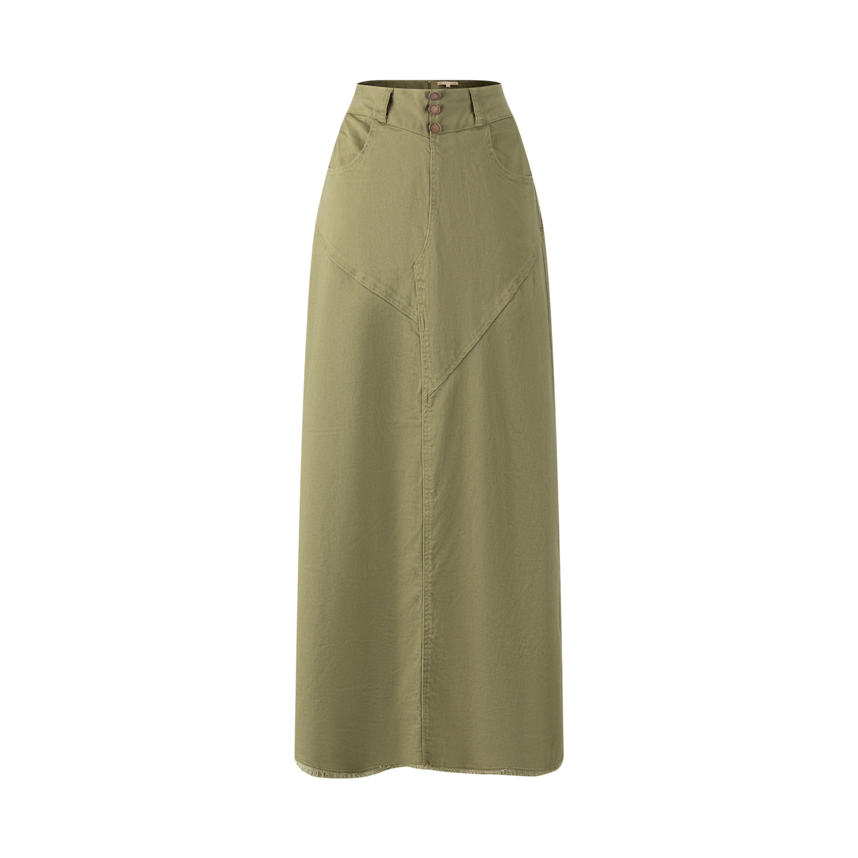 3 Button Denim Skirt - Green Moss - Image 2