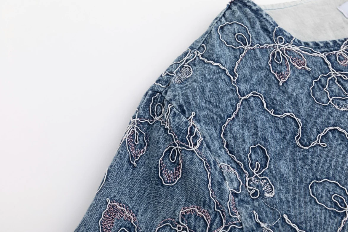 Abstract Embroidery Denim Top - Image 6