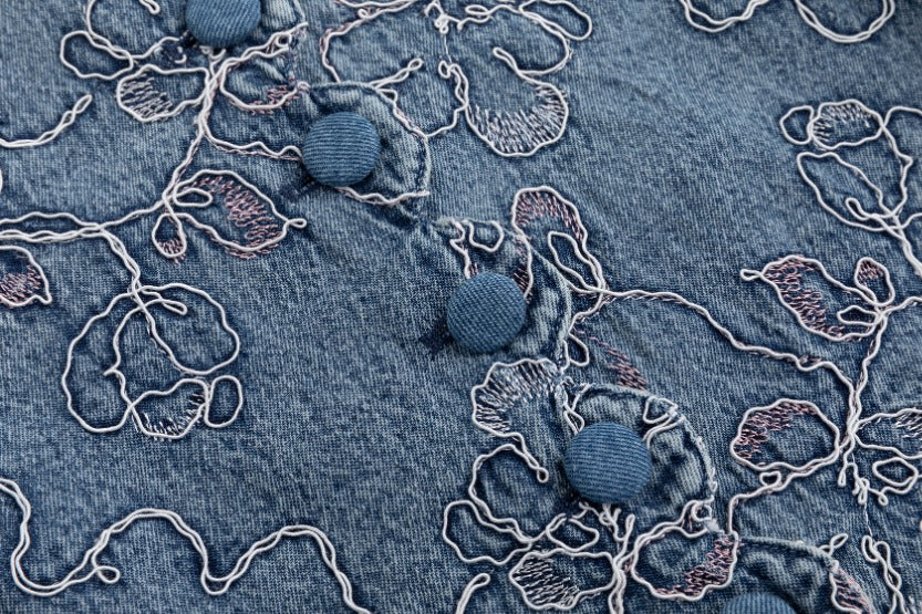 Abstract Embroidery Denim Top - Image 7