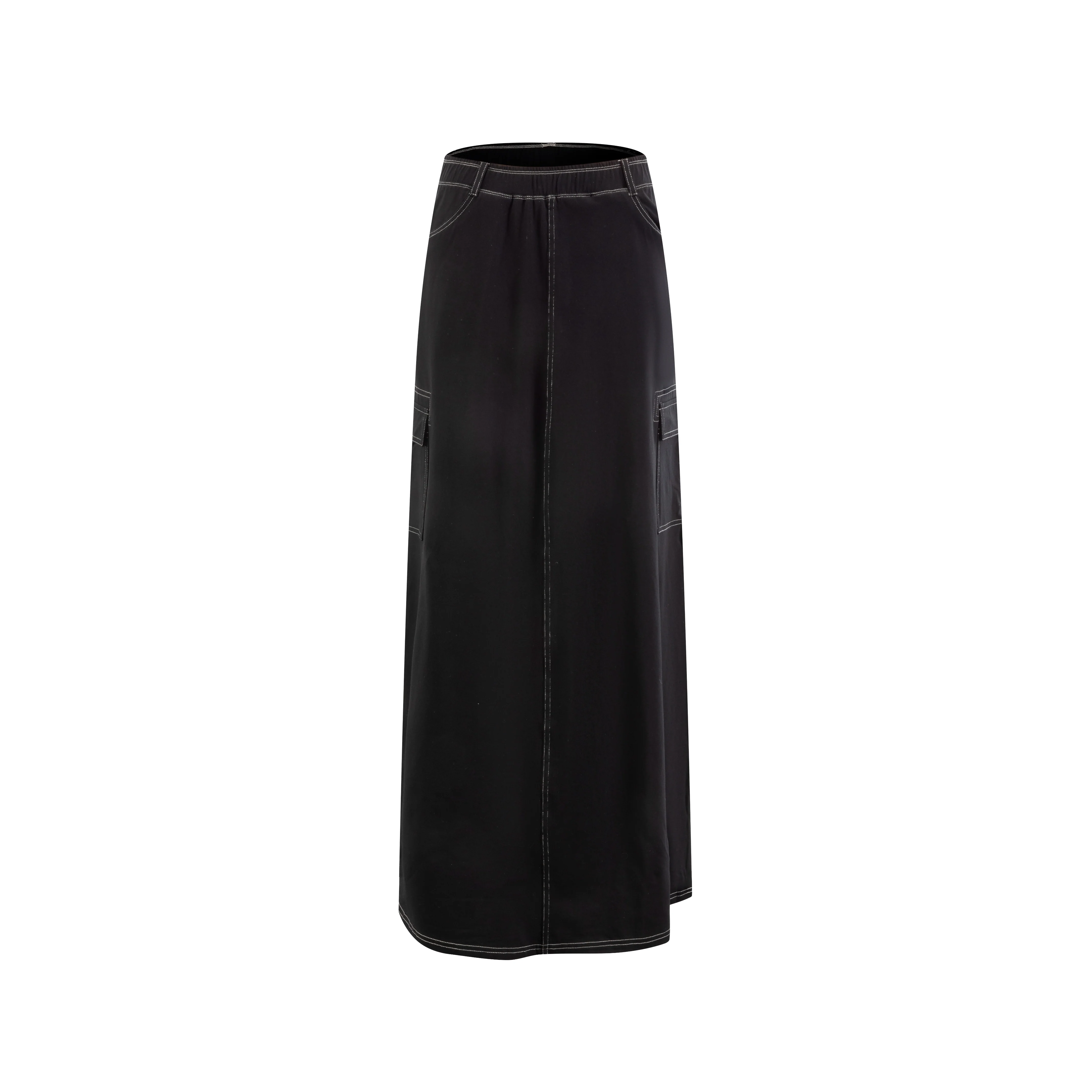 Acid Wash Stitched Cargo Skirt - Black