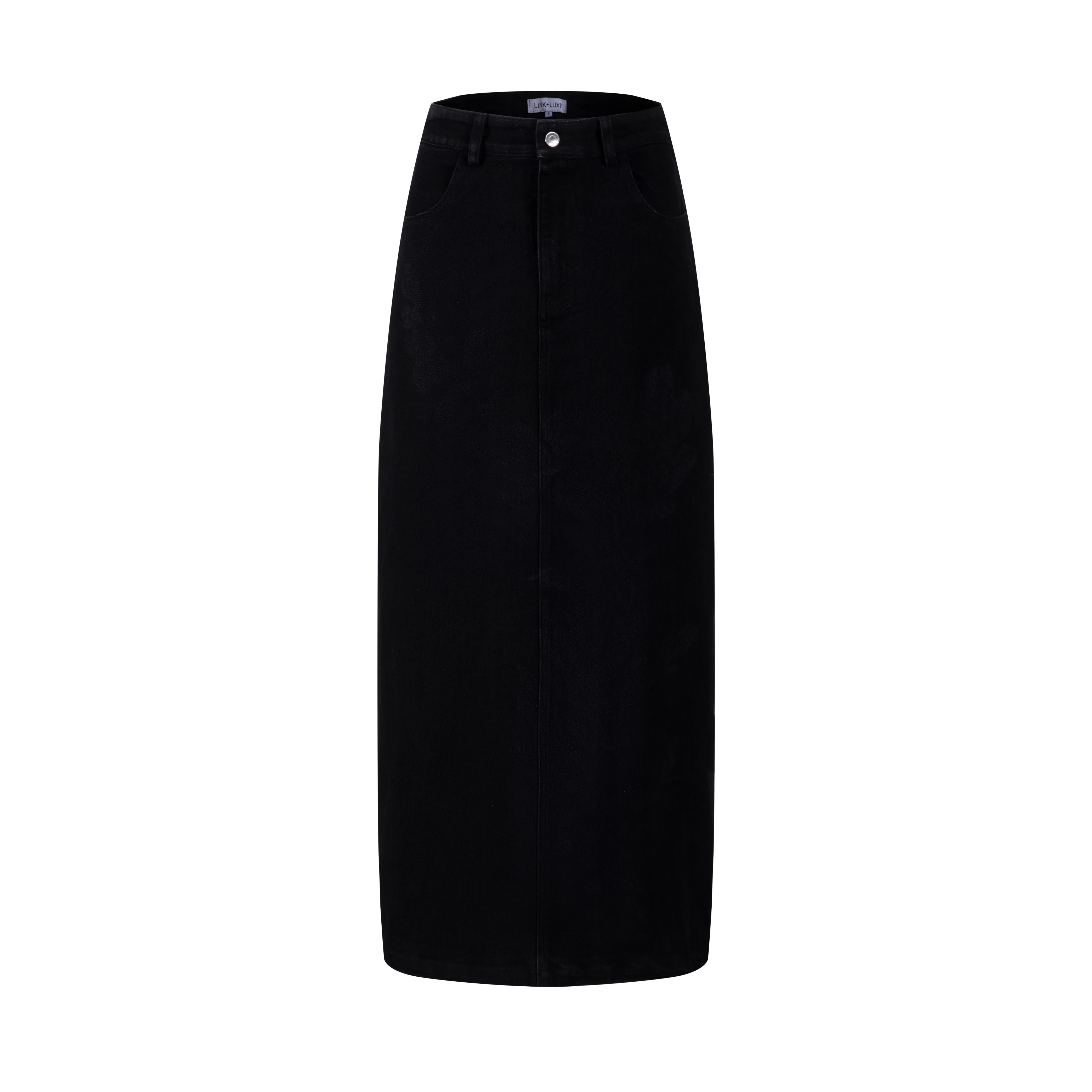 Acid Washed Flower Print Denim Skirt - Black