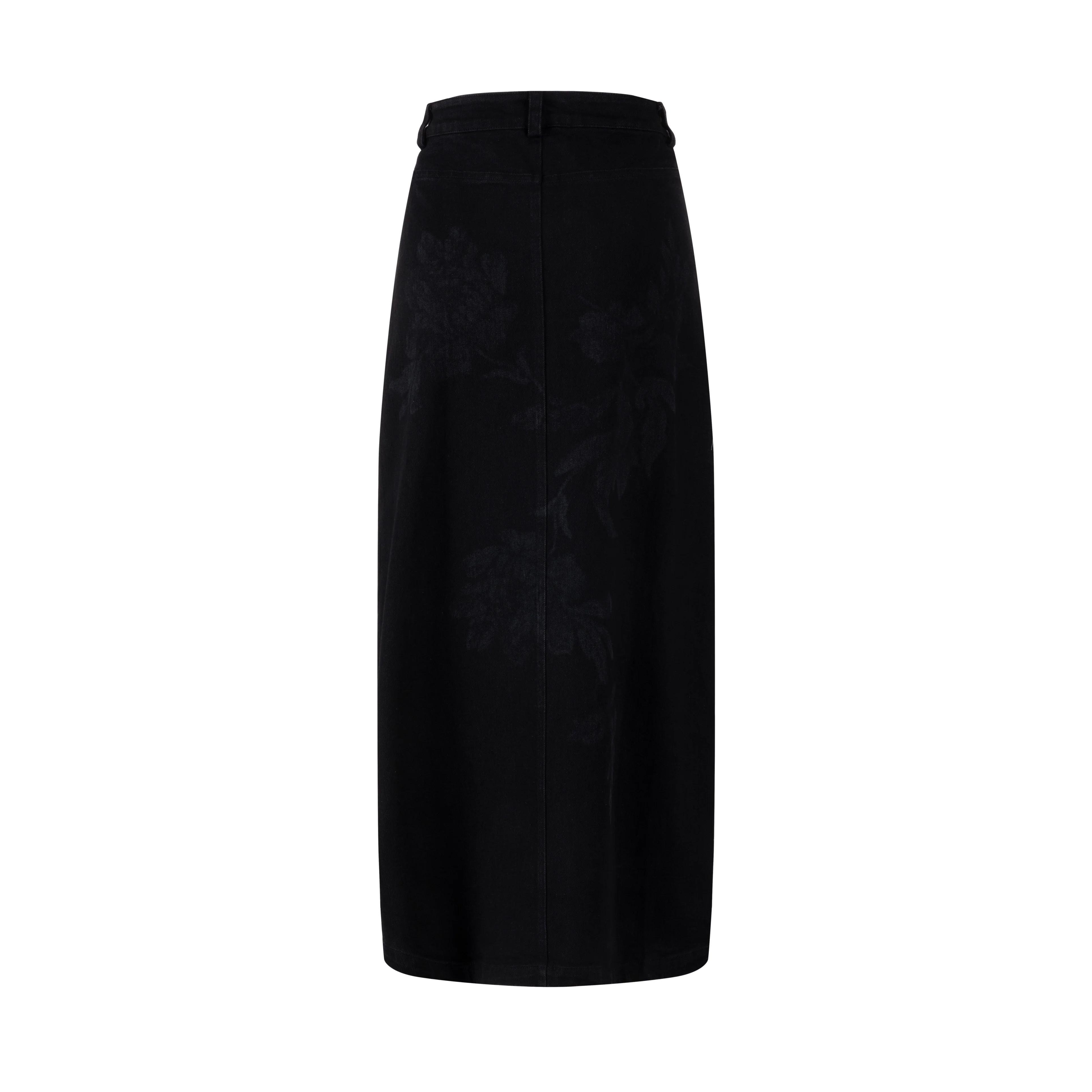 Acid Washed Flower Print Denim Skirt - Black - Image 2