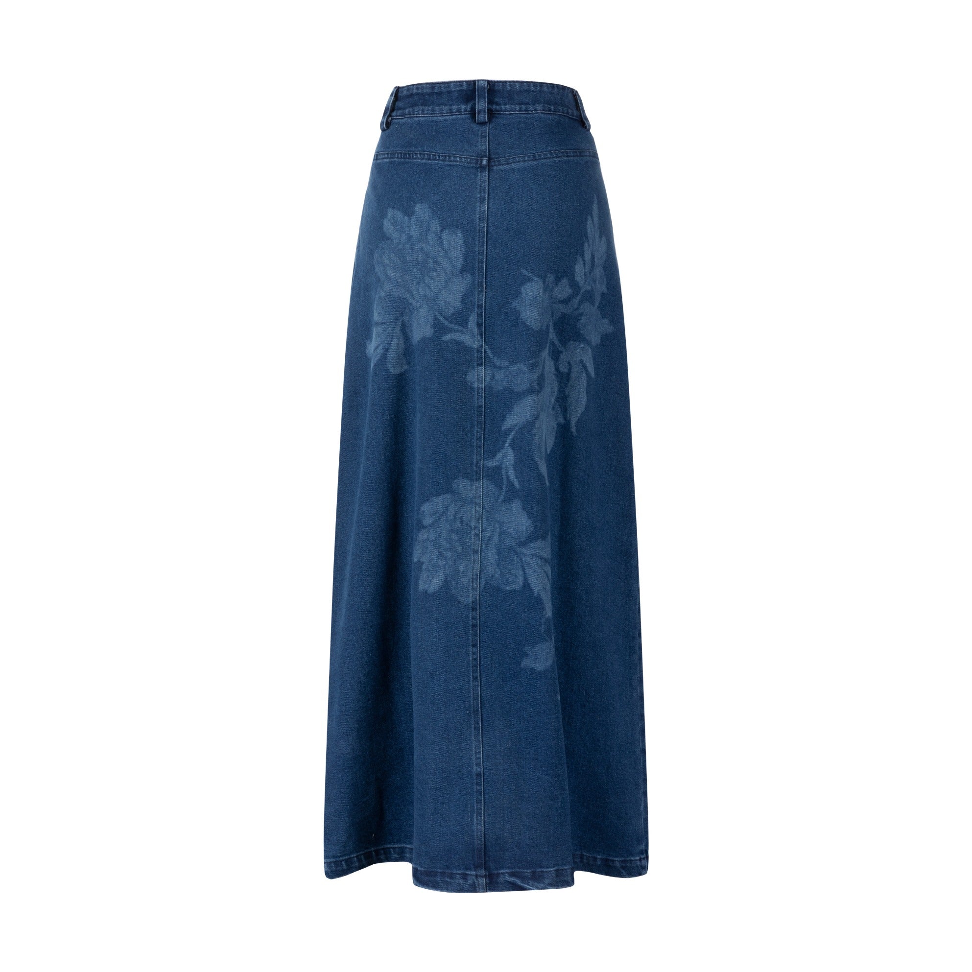 Acid Washed Flower Print Denim Skirt - Blue - Image 3