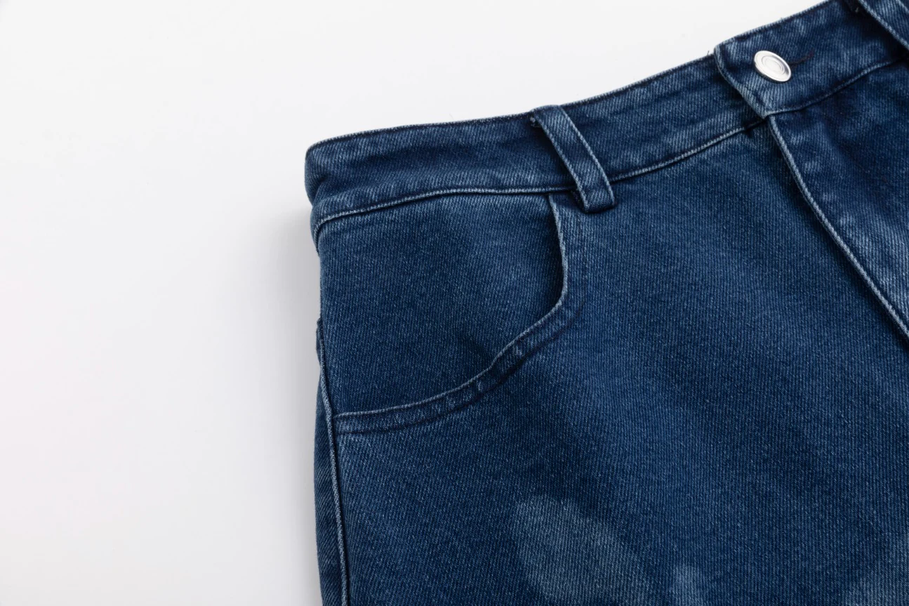Acid Washed Flower Print Denim Skirt - Blue - Image 6