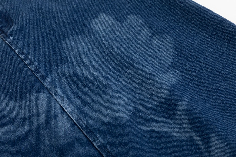 Acid Washed Flower Print Denim Skirt - Blue - Image 7