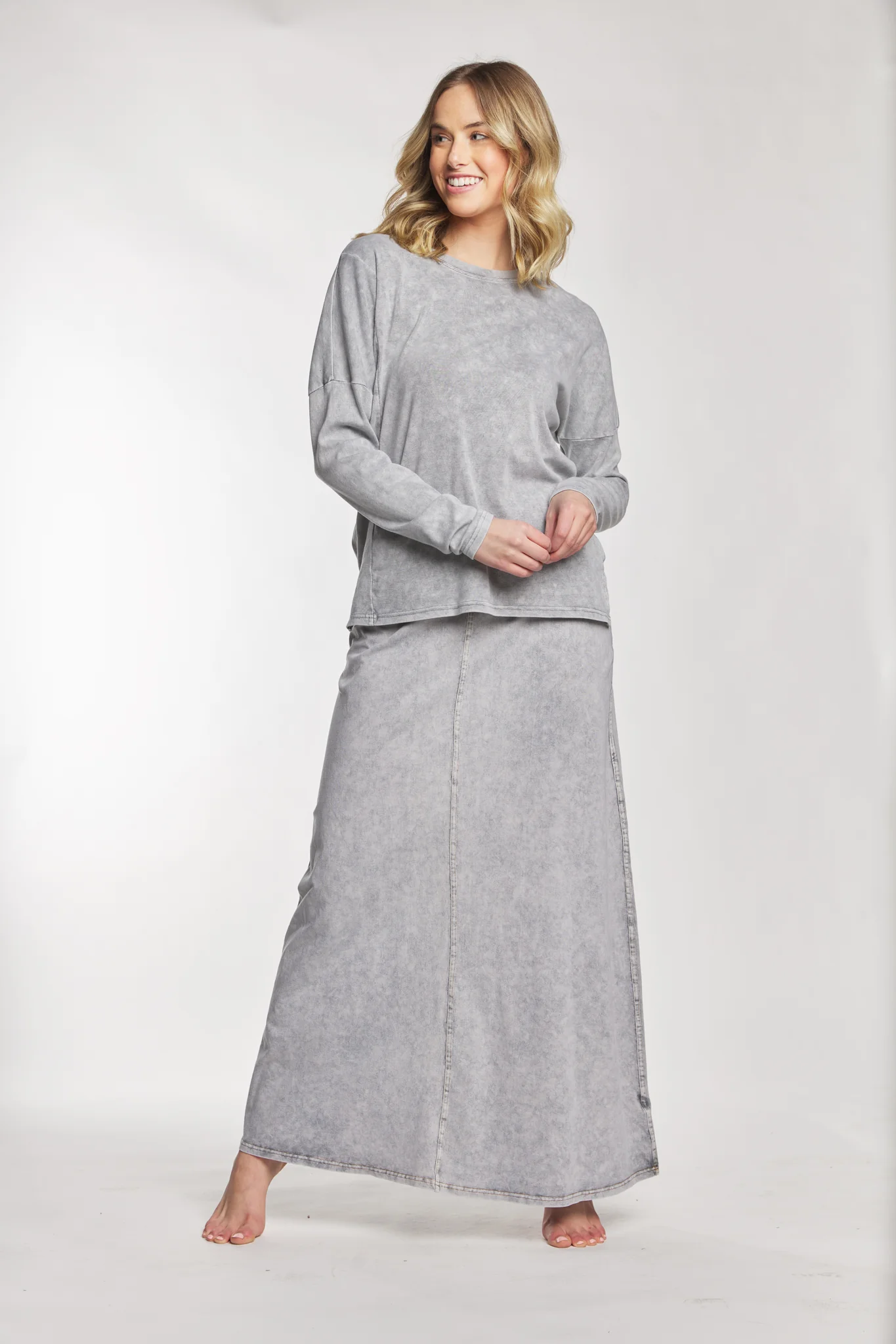 Light Grey Washed Out Straight Maxi Skirt - Image 2