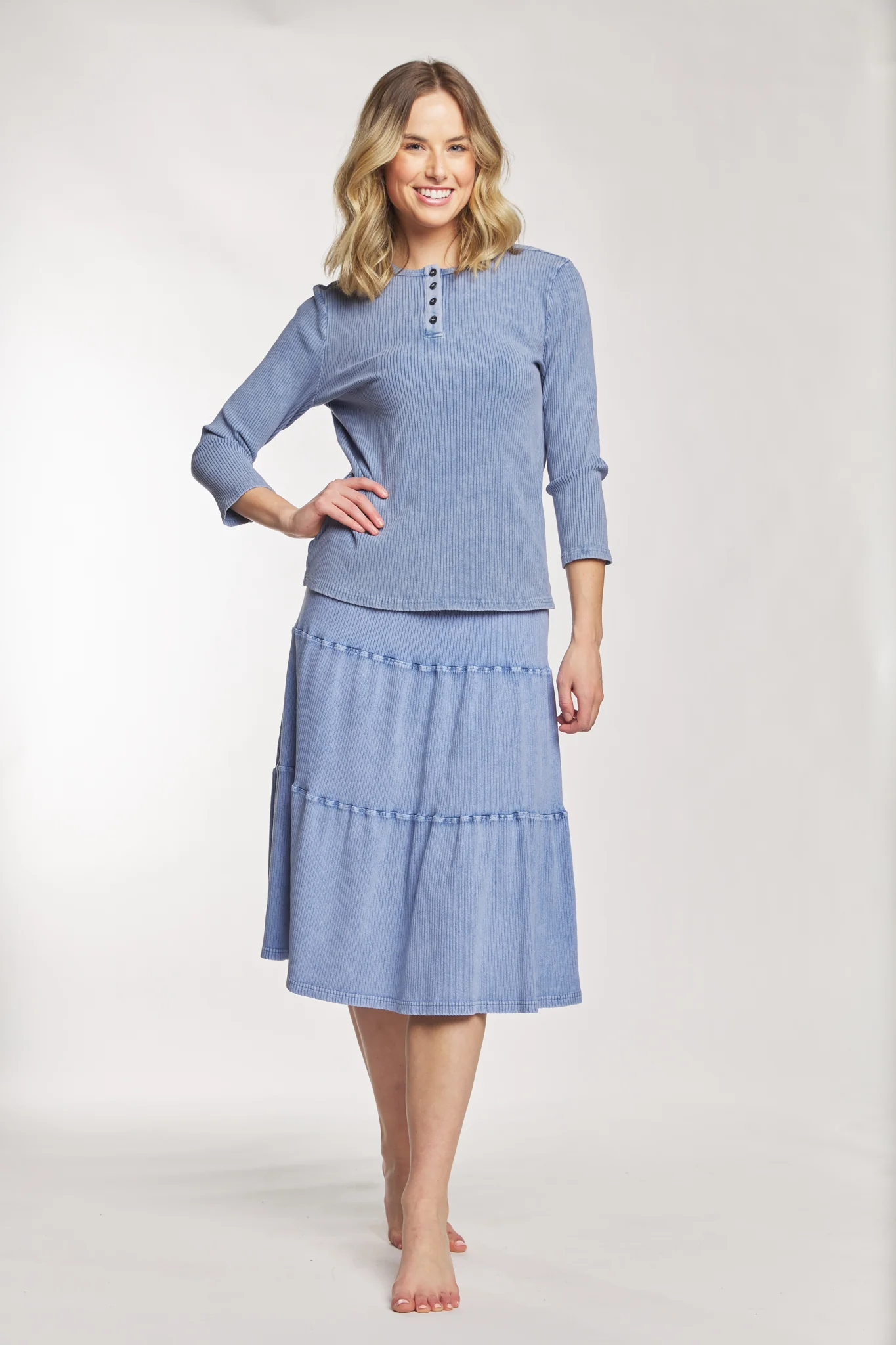 Light Blue Washed Out Ribbed Skirt - Image 2