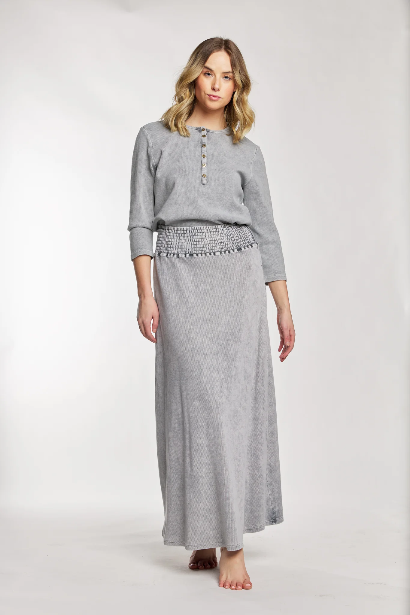 Grey Washed Ribbed A-Line Skirt - Image 2