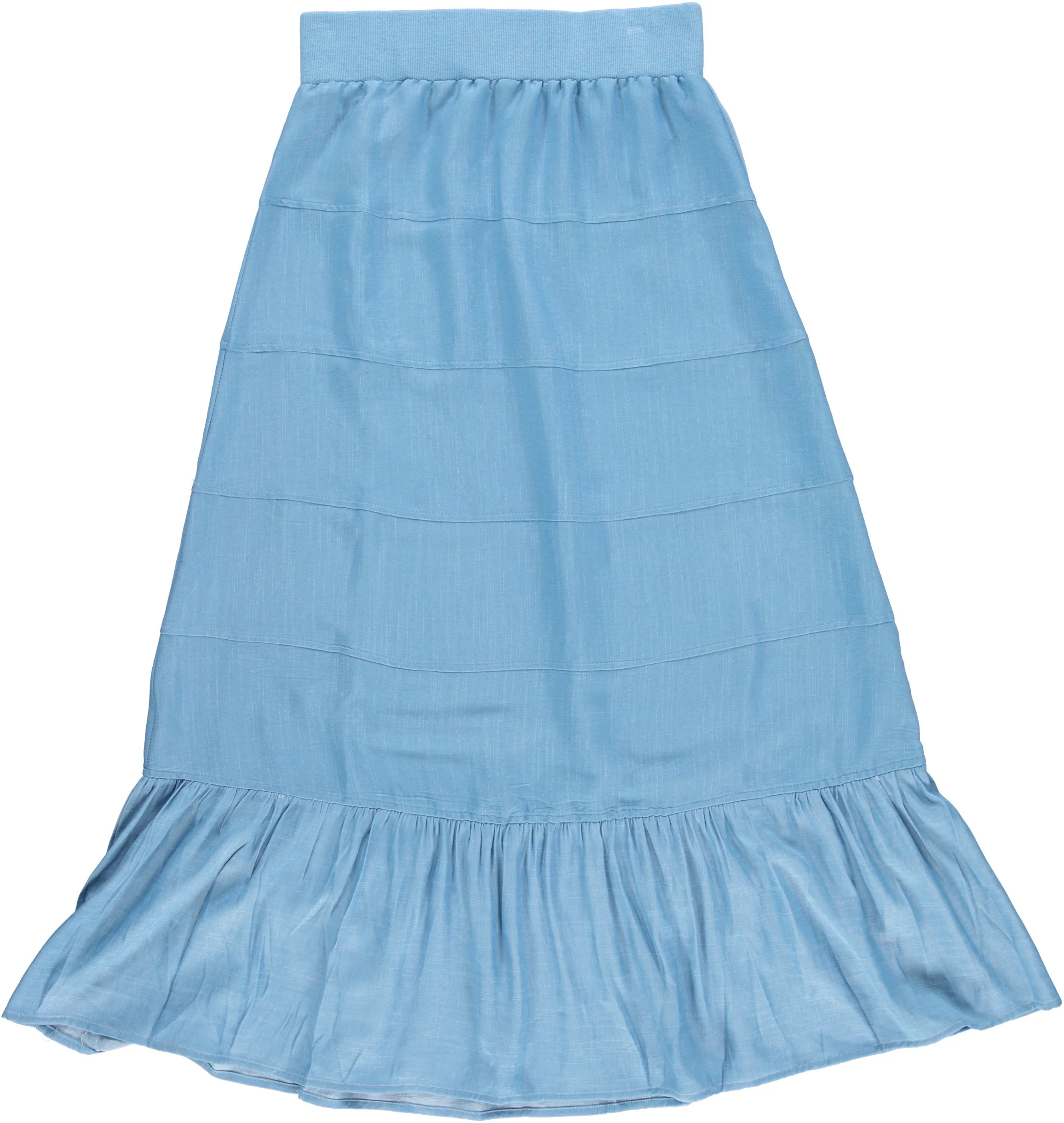 Light Blue Layered Flowy Skirt With Ribbed Waistband - Image 2
