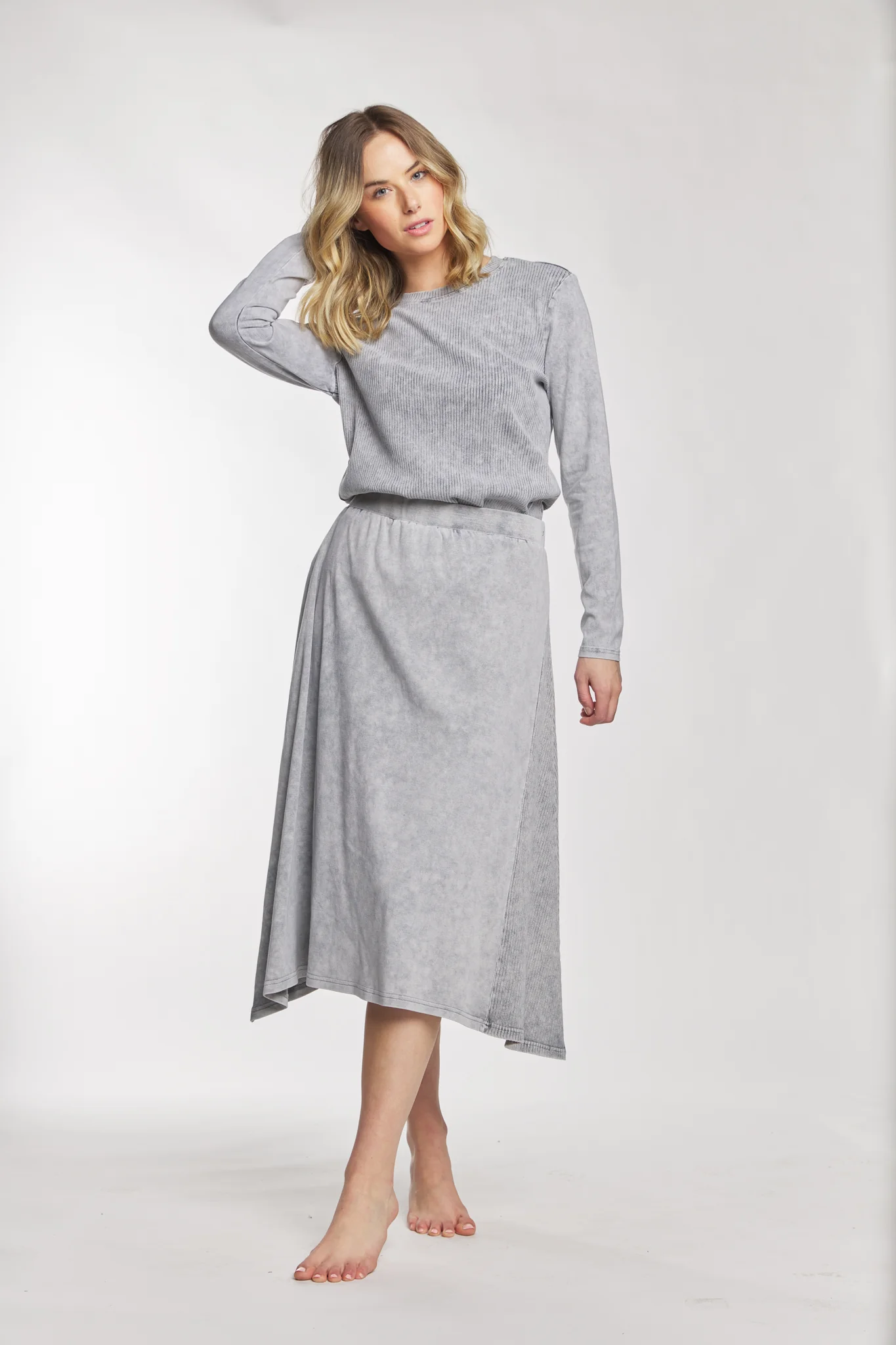 Light Grey Skirt With Ribbed Side Detail - Image 2
