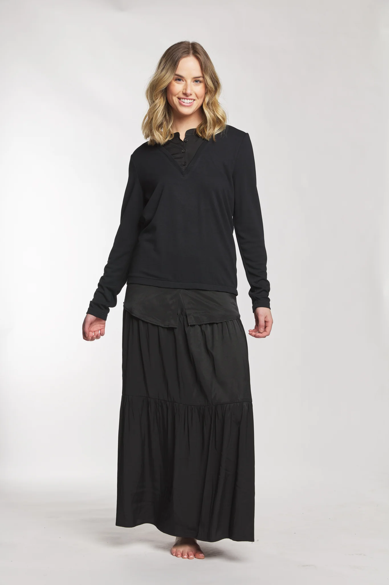 Black Silky Layered Skirt - Image 2