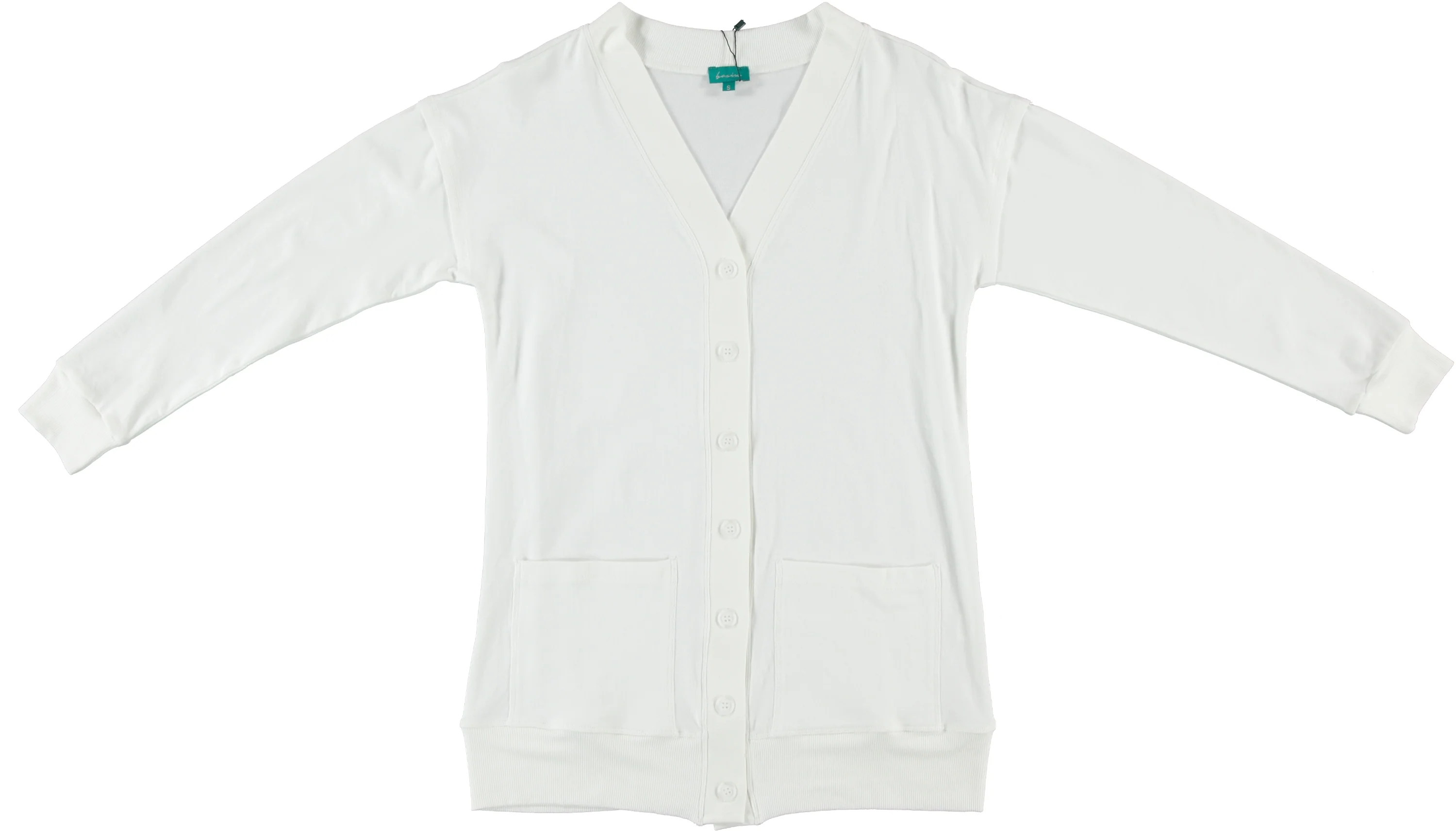 White Cotton Cardigan With Matching Buttons And Pockets - Image 2