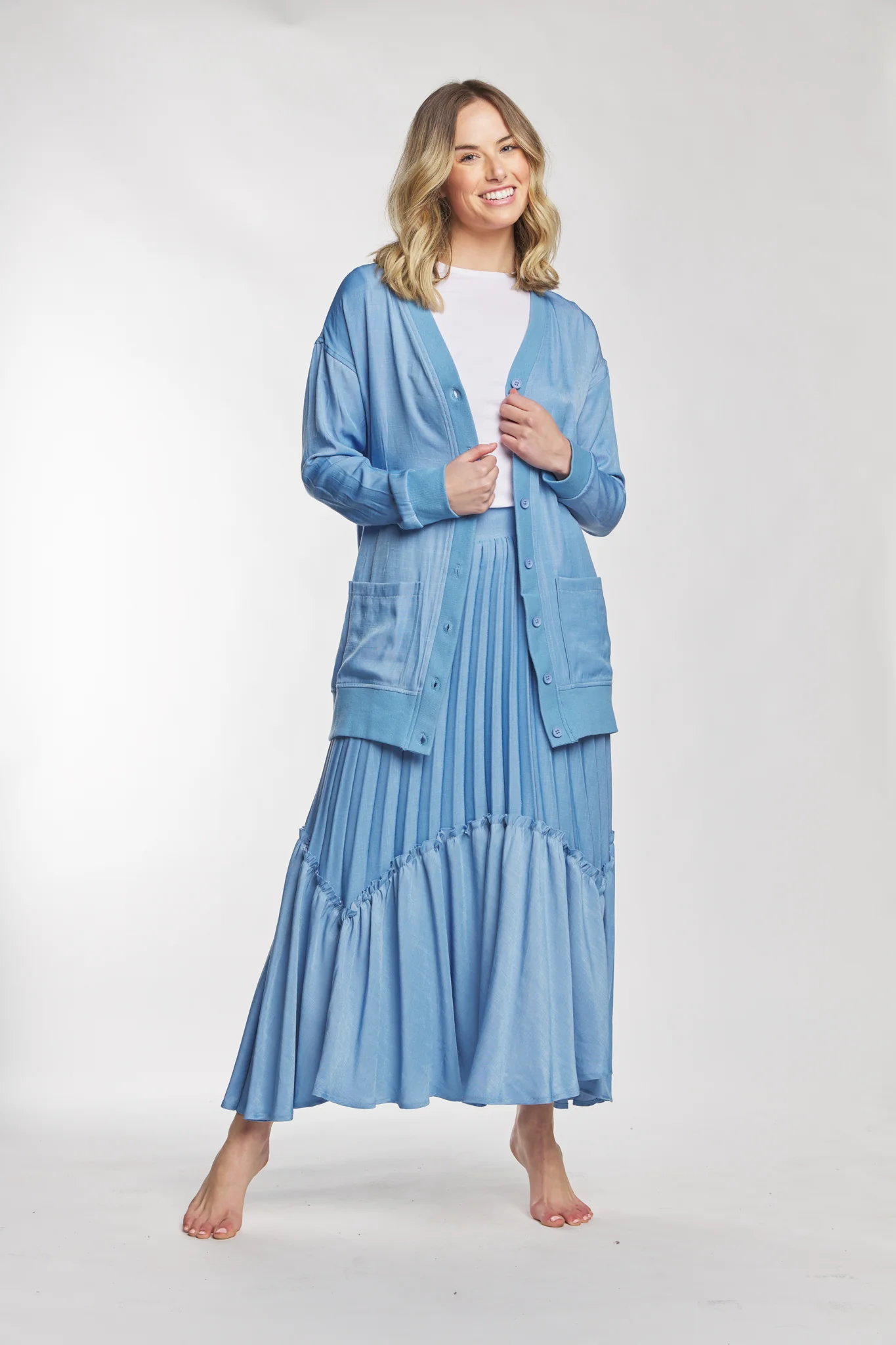 Light Blue Cardigan With Ribbed Lining - Image 2