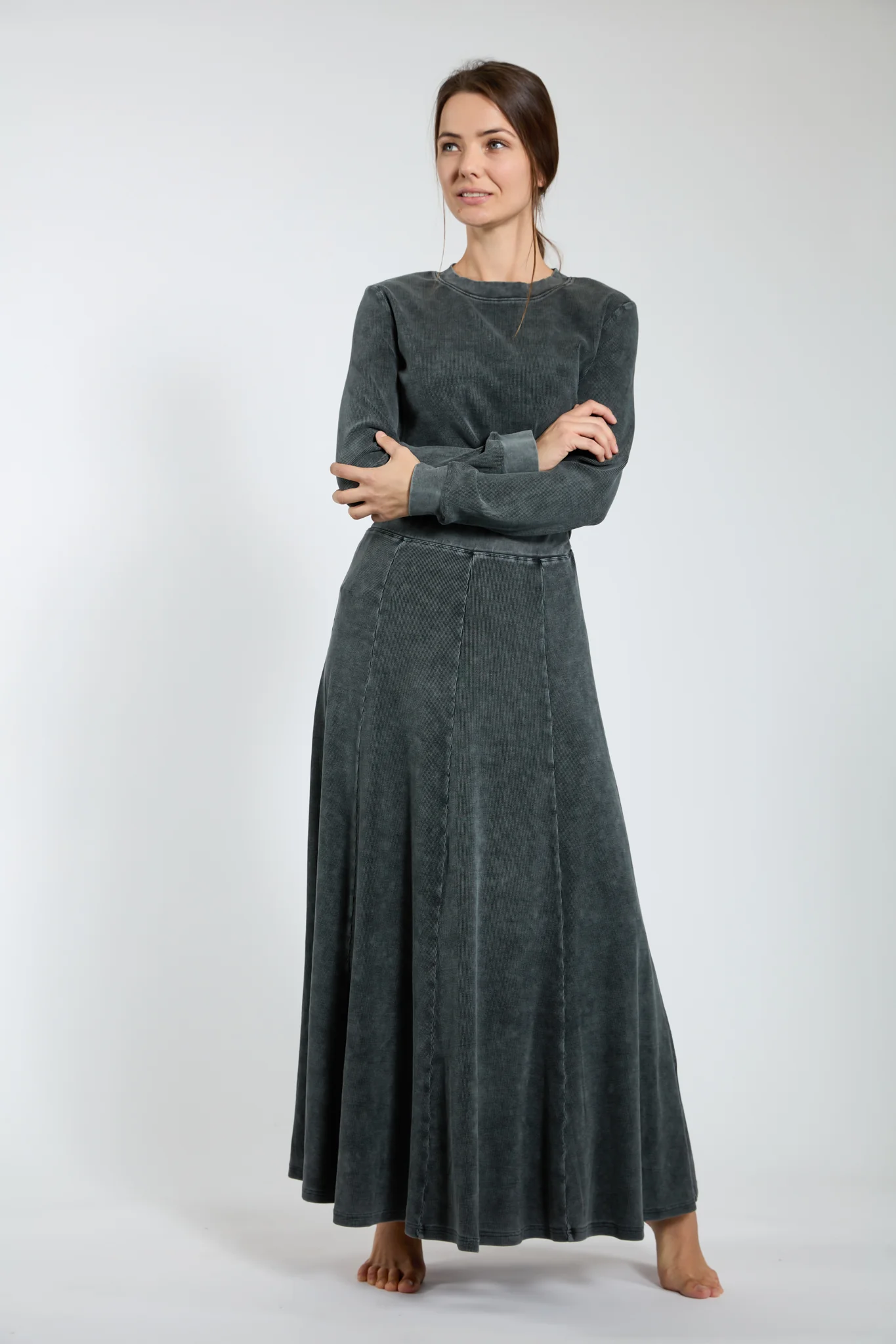 Black Denim Ribbed Maxi Skirt - BA6S2227-D - Image 2
