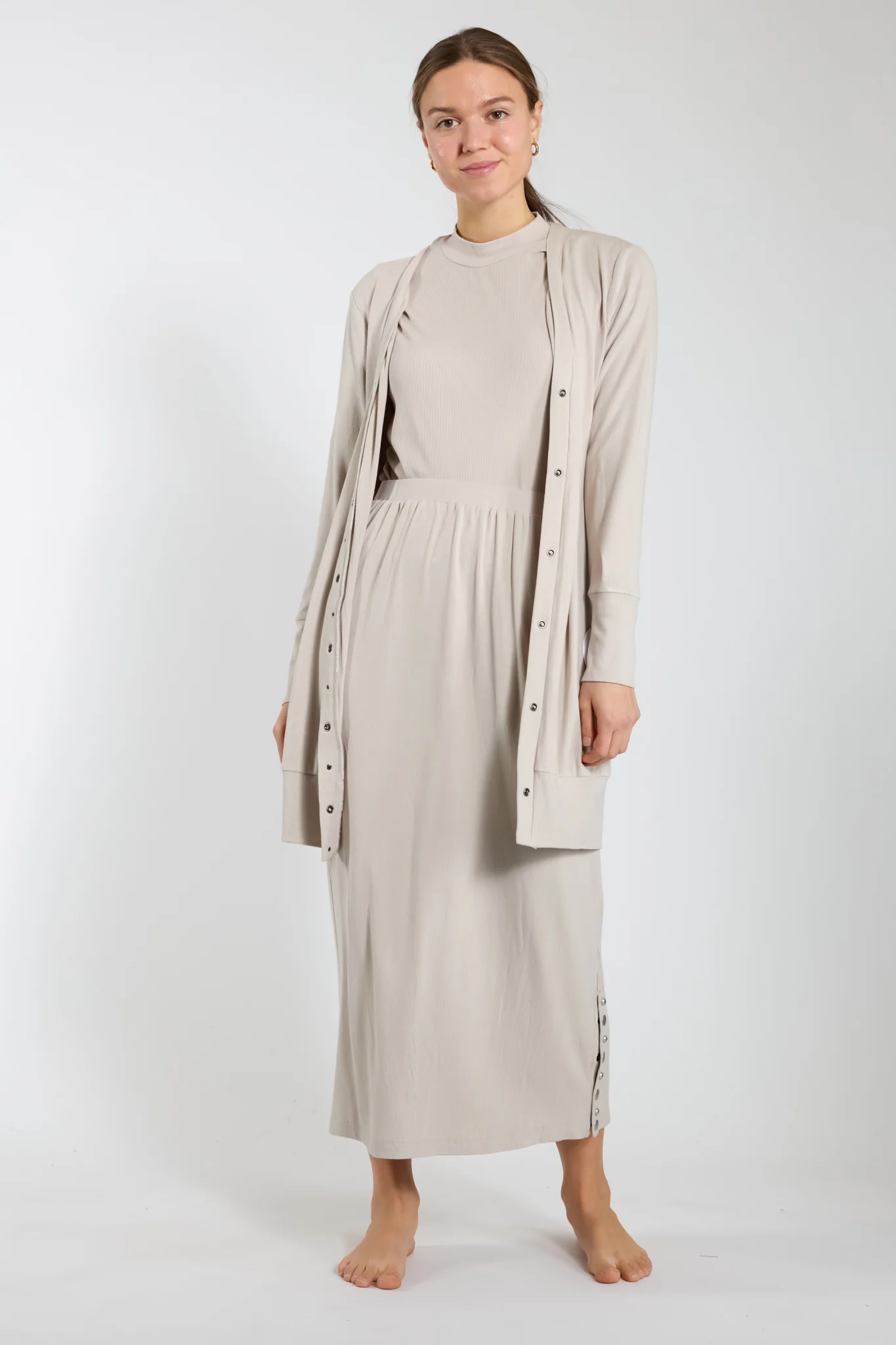 Stone Henley Ribbed Cardigan With Pearl Snaps - Image 2
