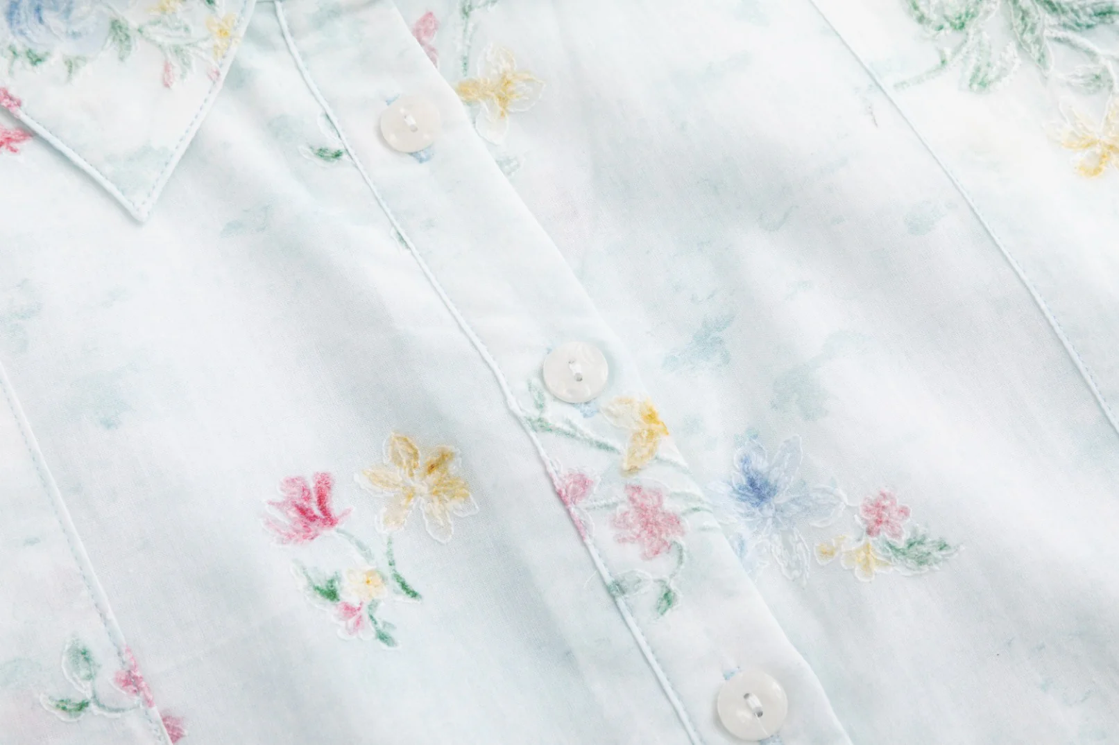 Baby Blue Multicolor Embroidered Waist Tie Dress - Image 6