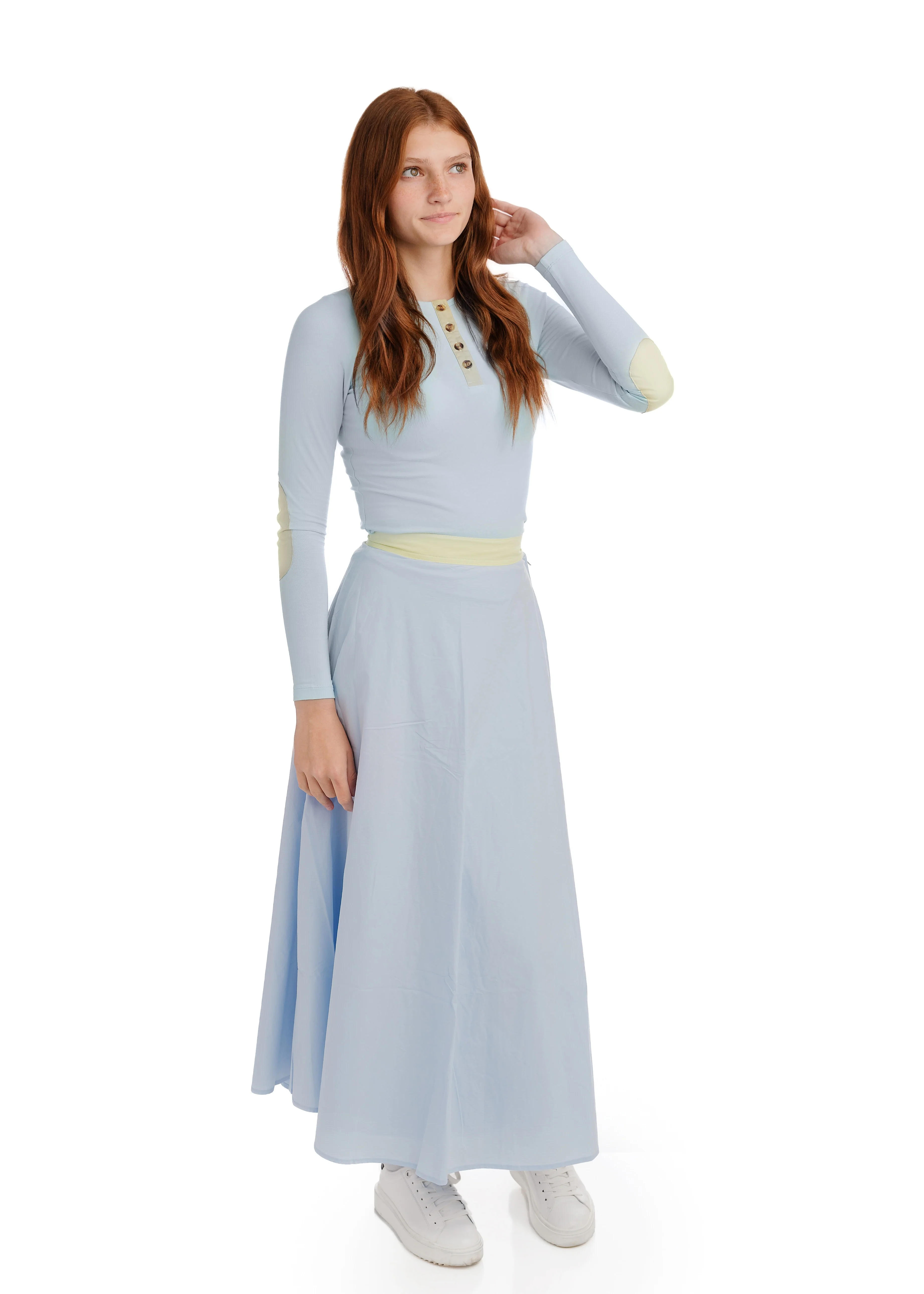Banded Flair Skirt - Blue/Pear - Image 3