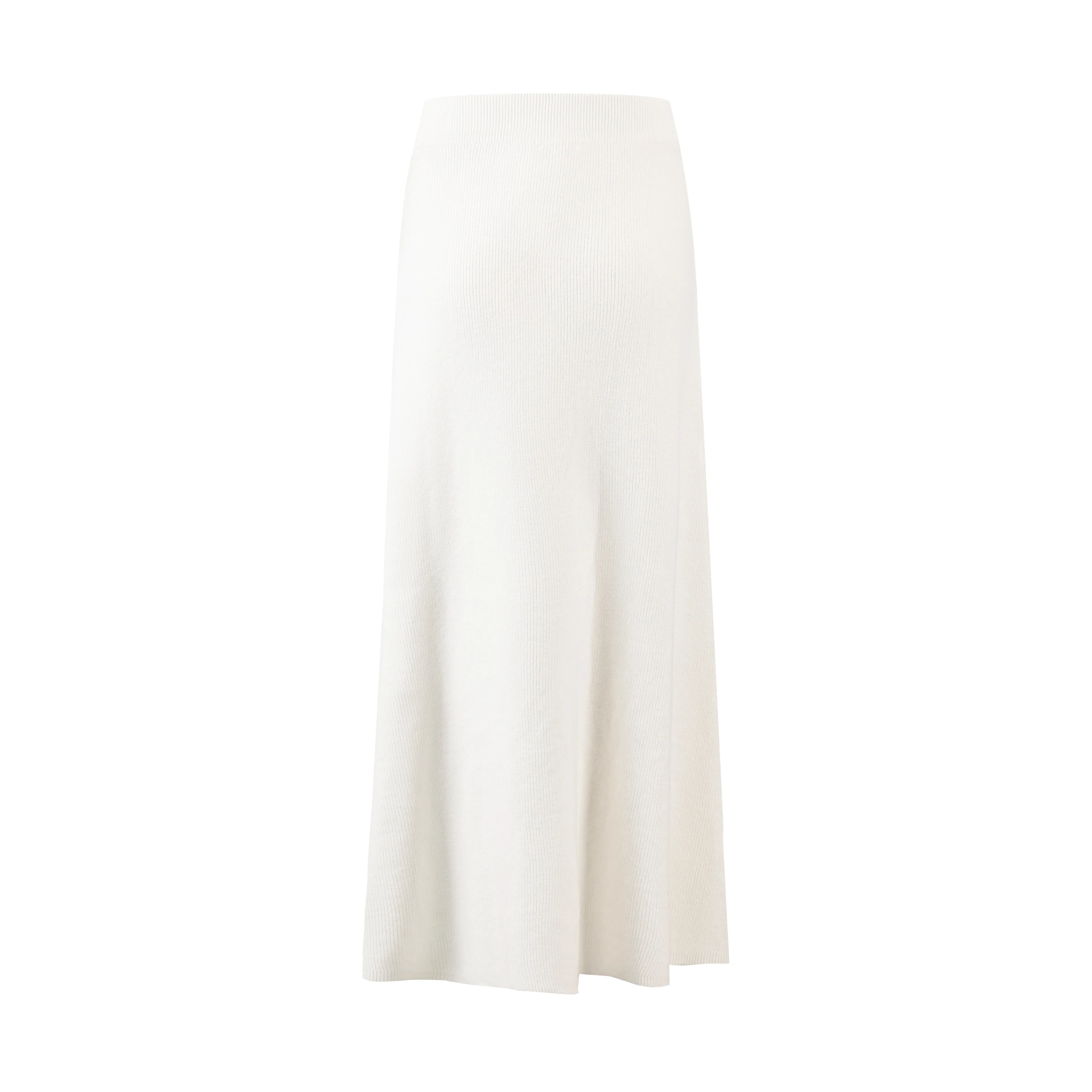 Beige Long Knit Skirt With Ruffle Down Side - Image 3