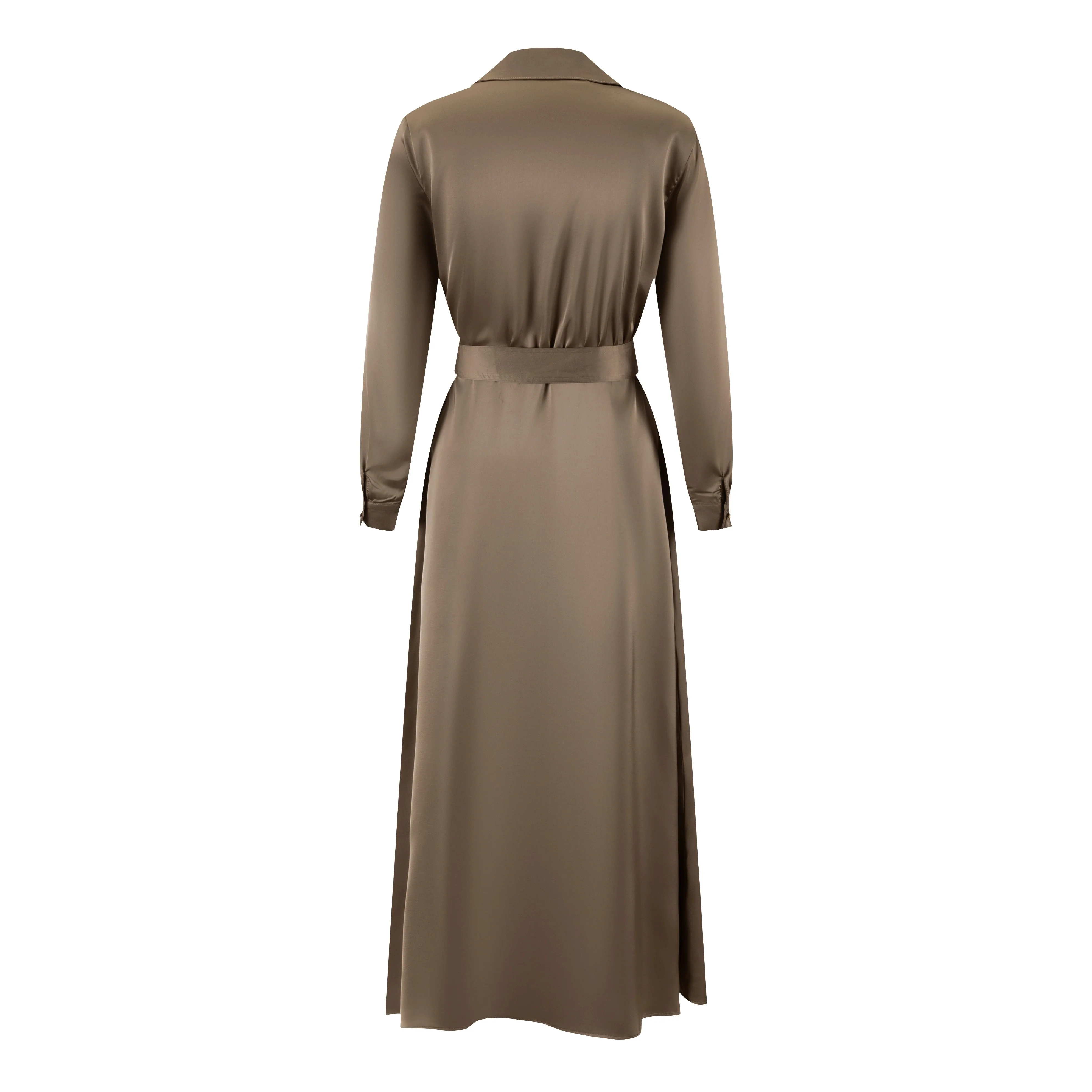 Belted Dress With Gold Buttons - Brown - Image 3