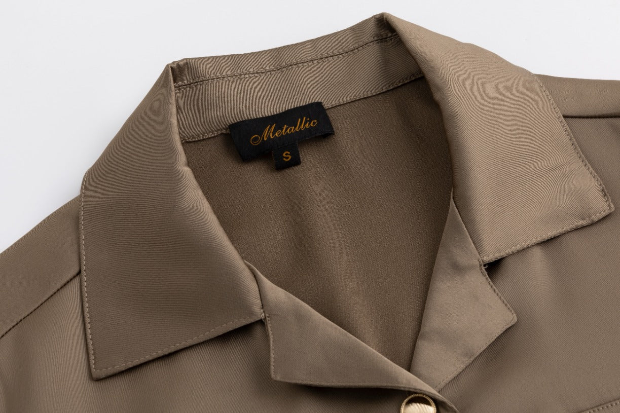 Belted Dress With Gold Buttons - Brown - Image 4