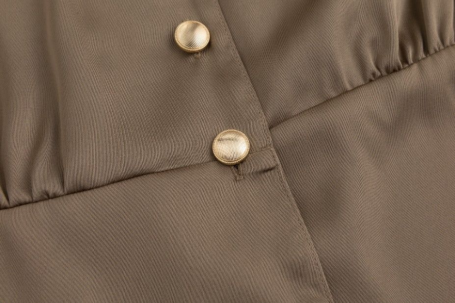 Belted Dress With Gold Buttons - Brown - Image 6