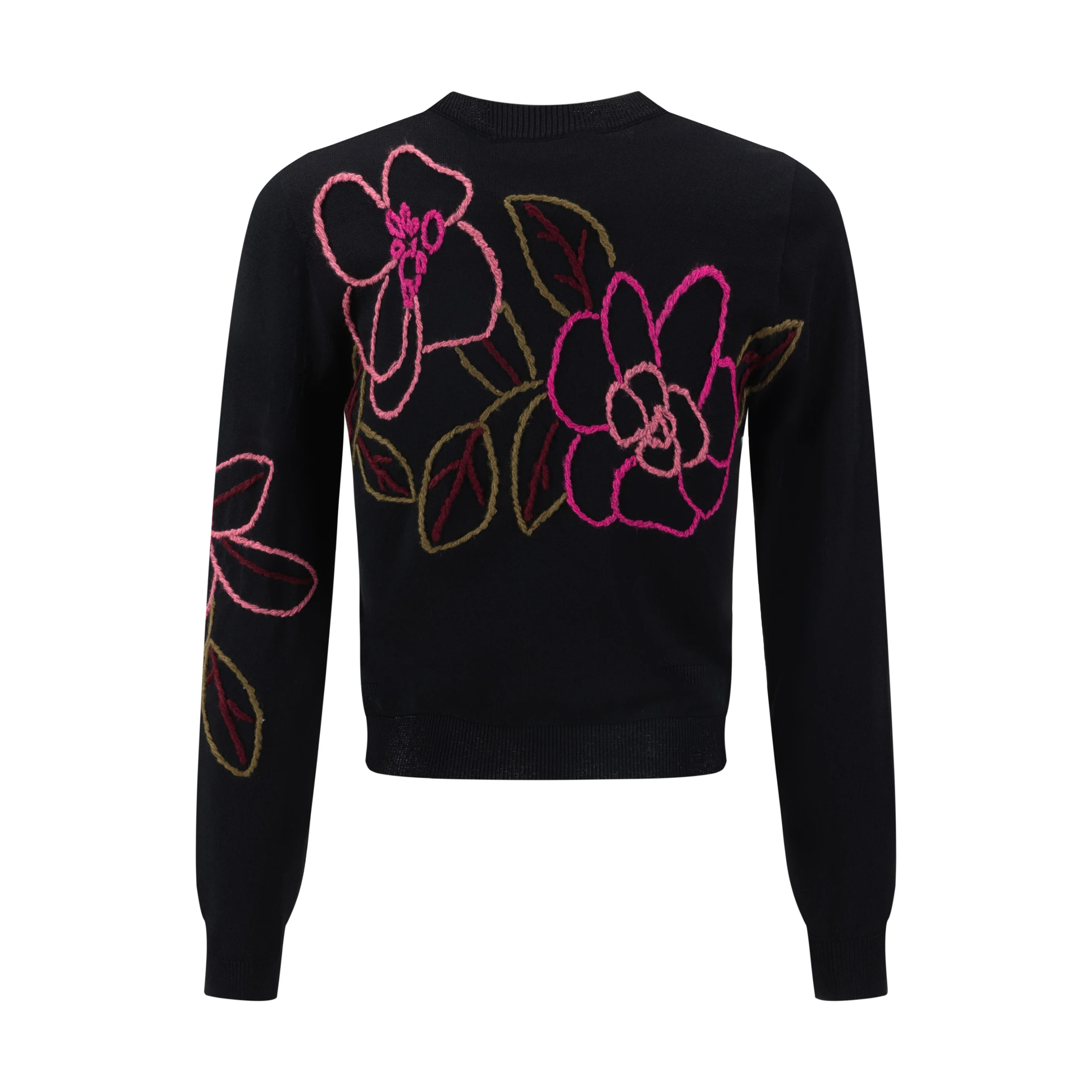 Black And Hot Pink Yarn Embroidered Knit Top - Image 3