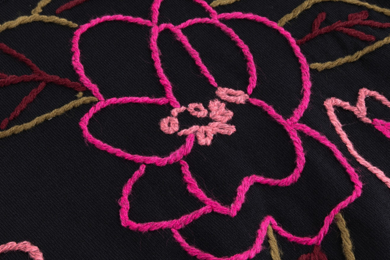 Black And Hot Pink Yarn Embroidered Knit Top - Image 6