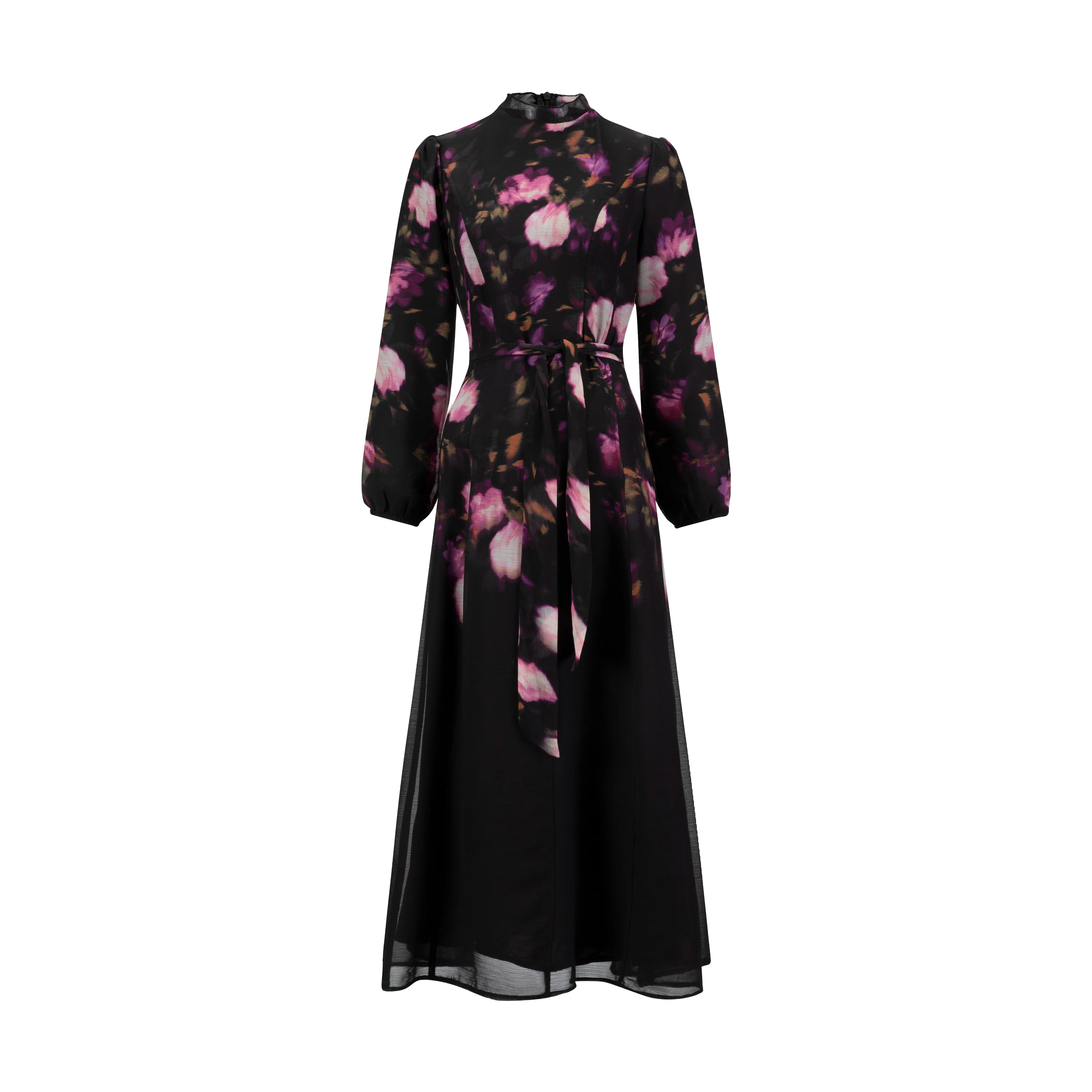 Black And Purple Floral Chiffon Dress - Image 2