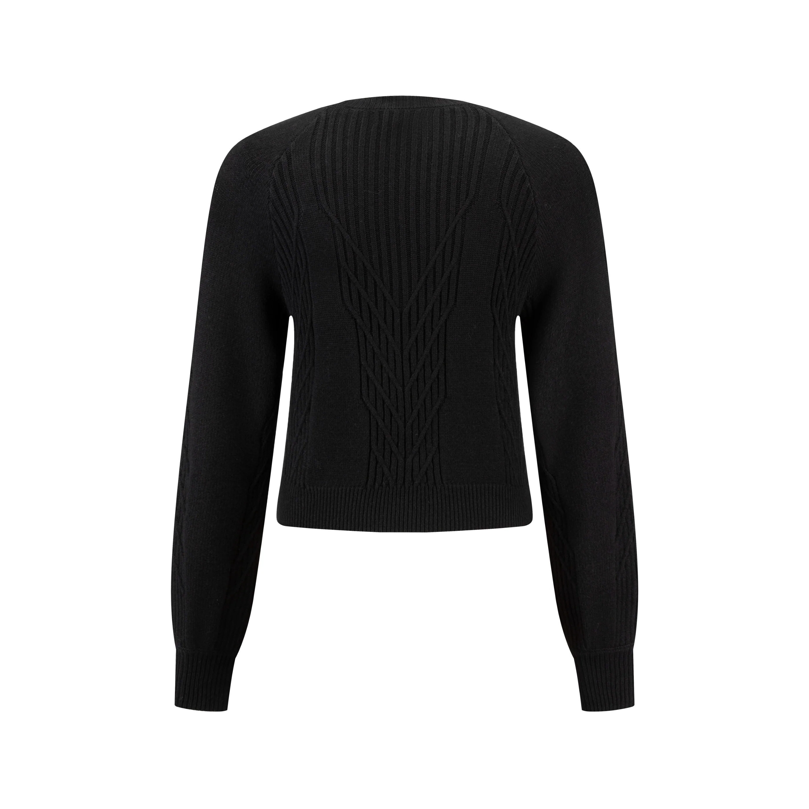 Cable Knit Crew Neck Top - Black - Image 3