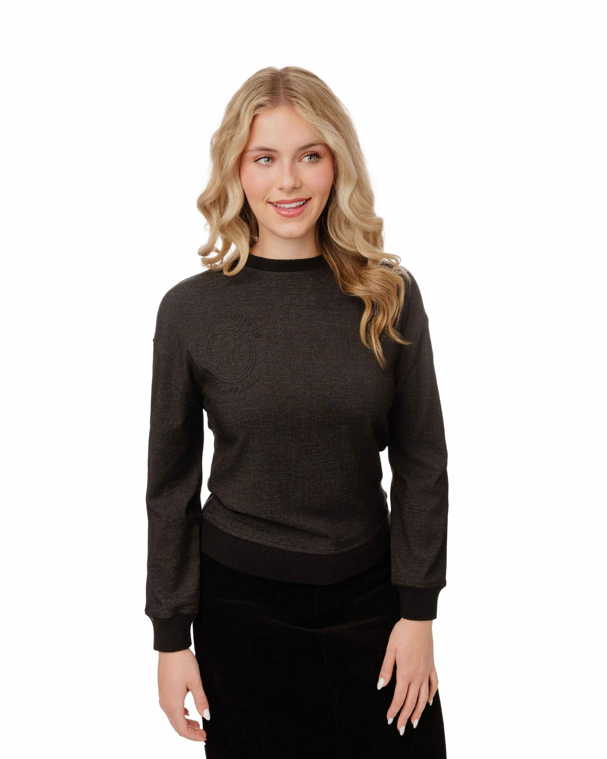 Black Denim Embossed Patch Top