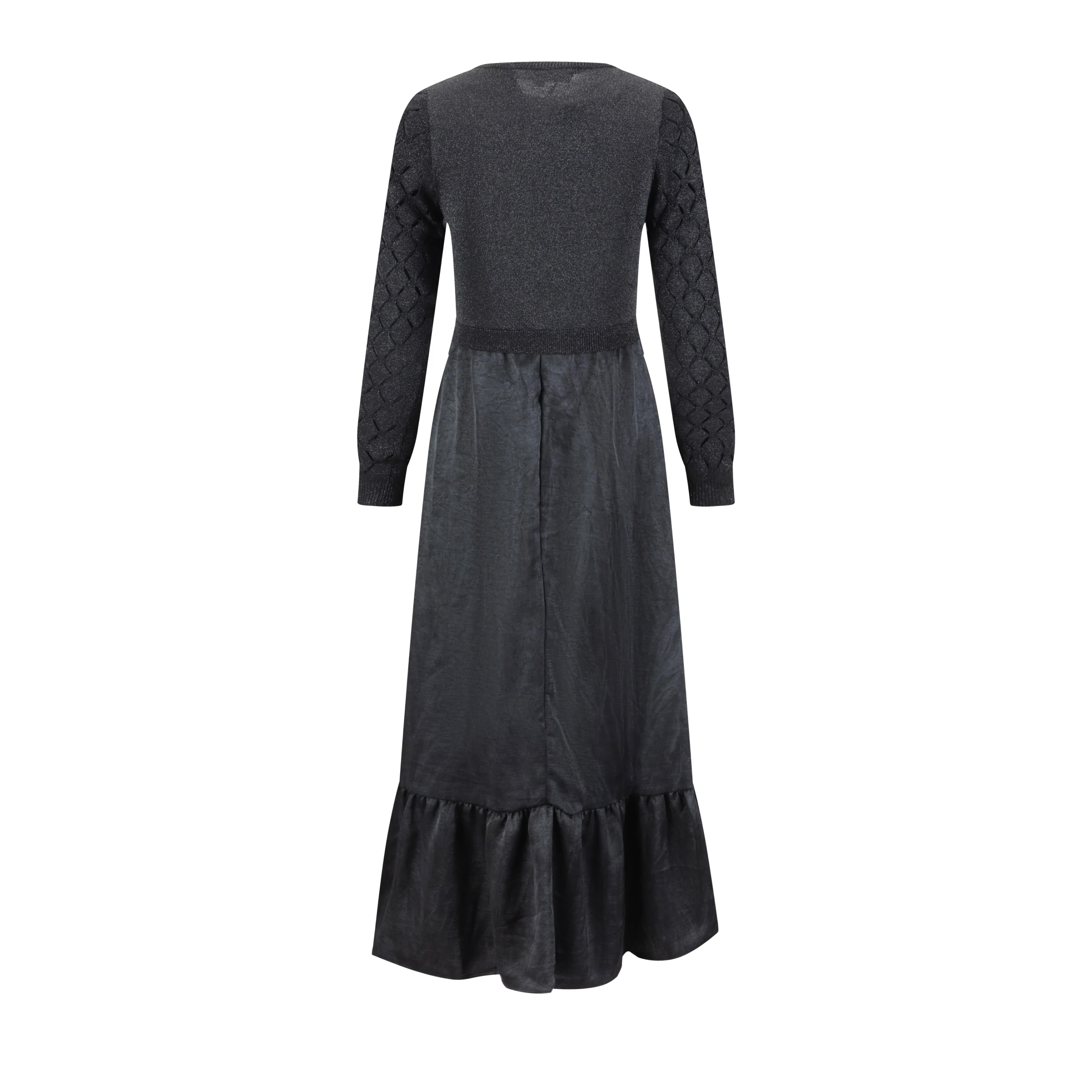 Black Dress With Metallic Knit Overlay - Image 3