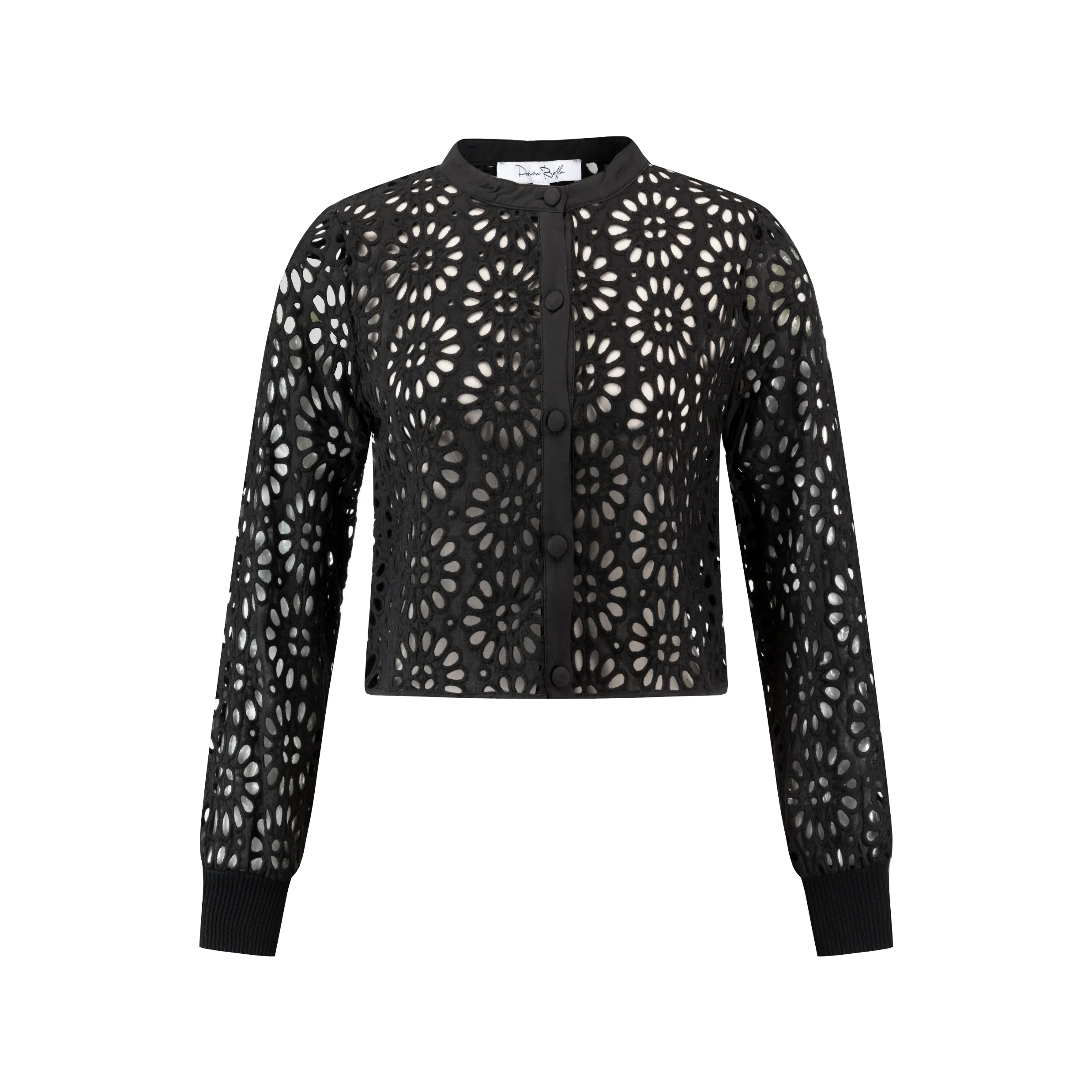 Black Eyelet Cropped Shirt - Image 2