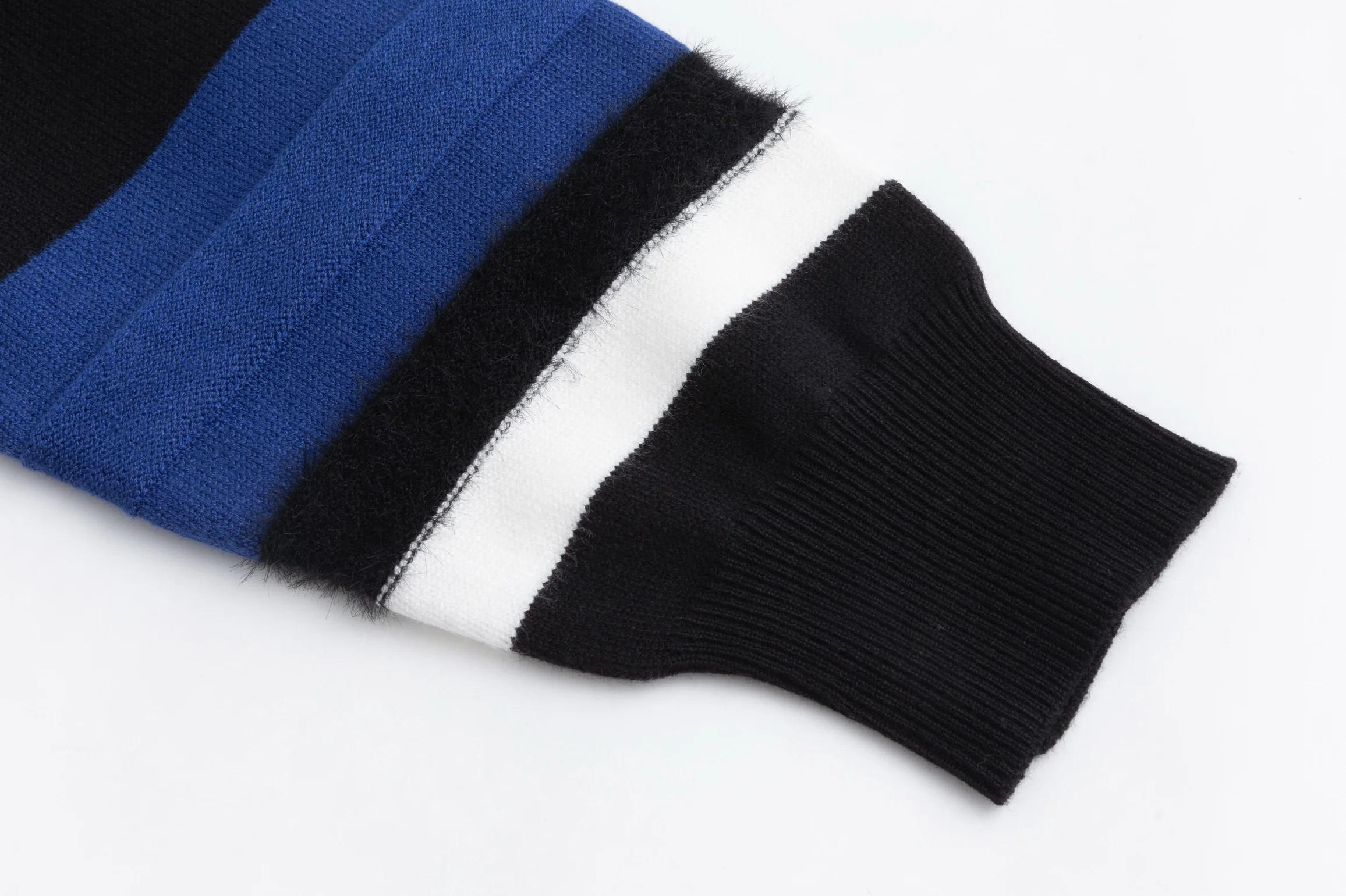 Black Flat And Ribbed Collar Front Zip Knit Top - Image 5