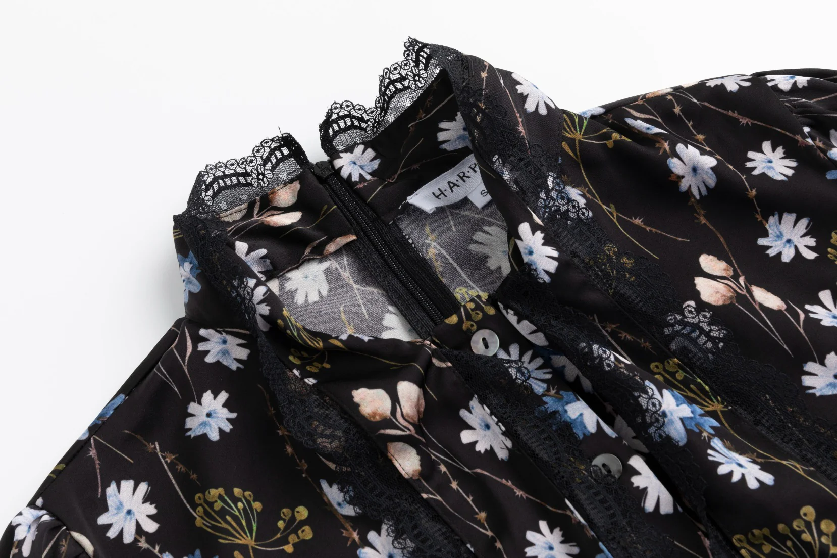 Black Floral Printed Belted Dress - Image 4