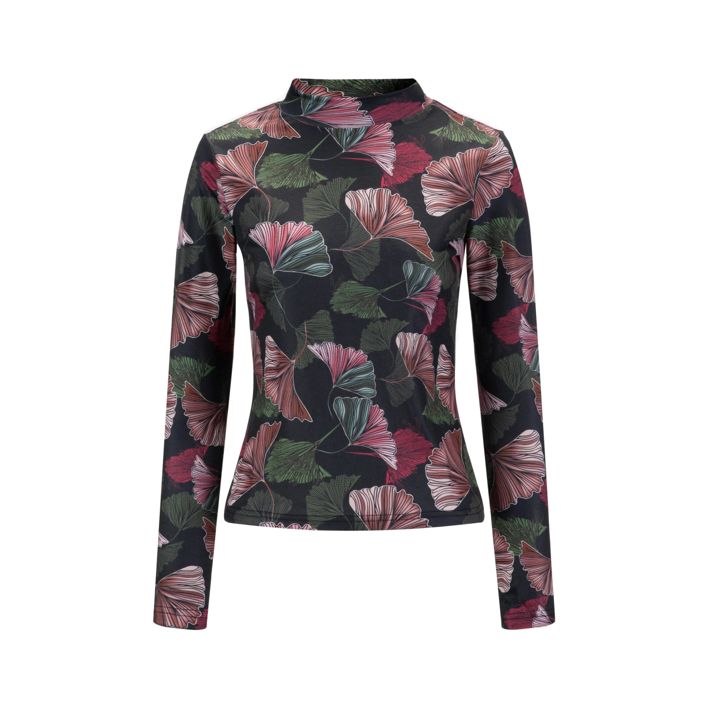 Black Floral Printed Mock Neck Top - Image 2
