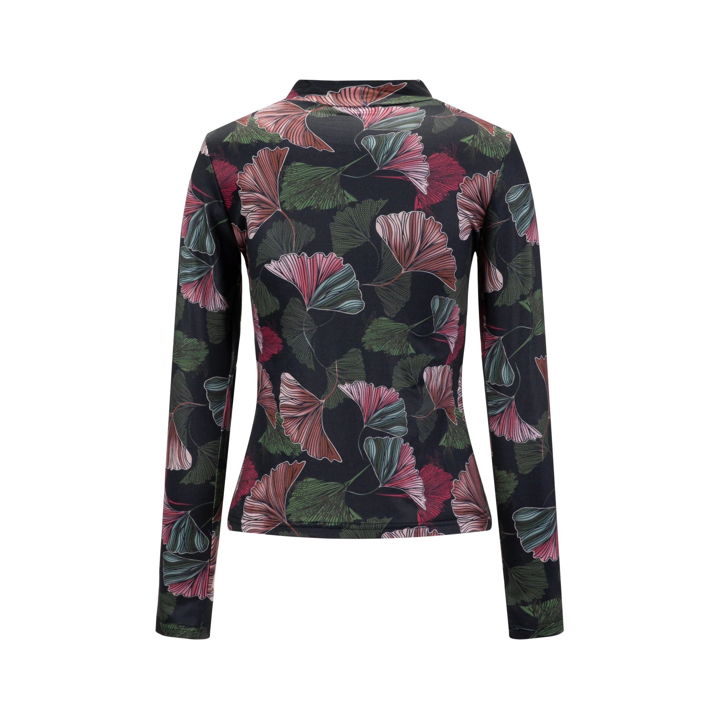 Black Floral Printed Mock Neck Top - Image 3