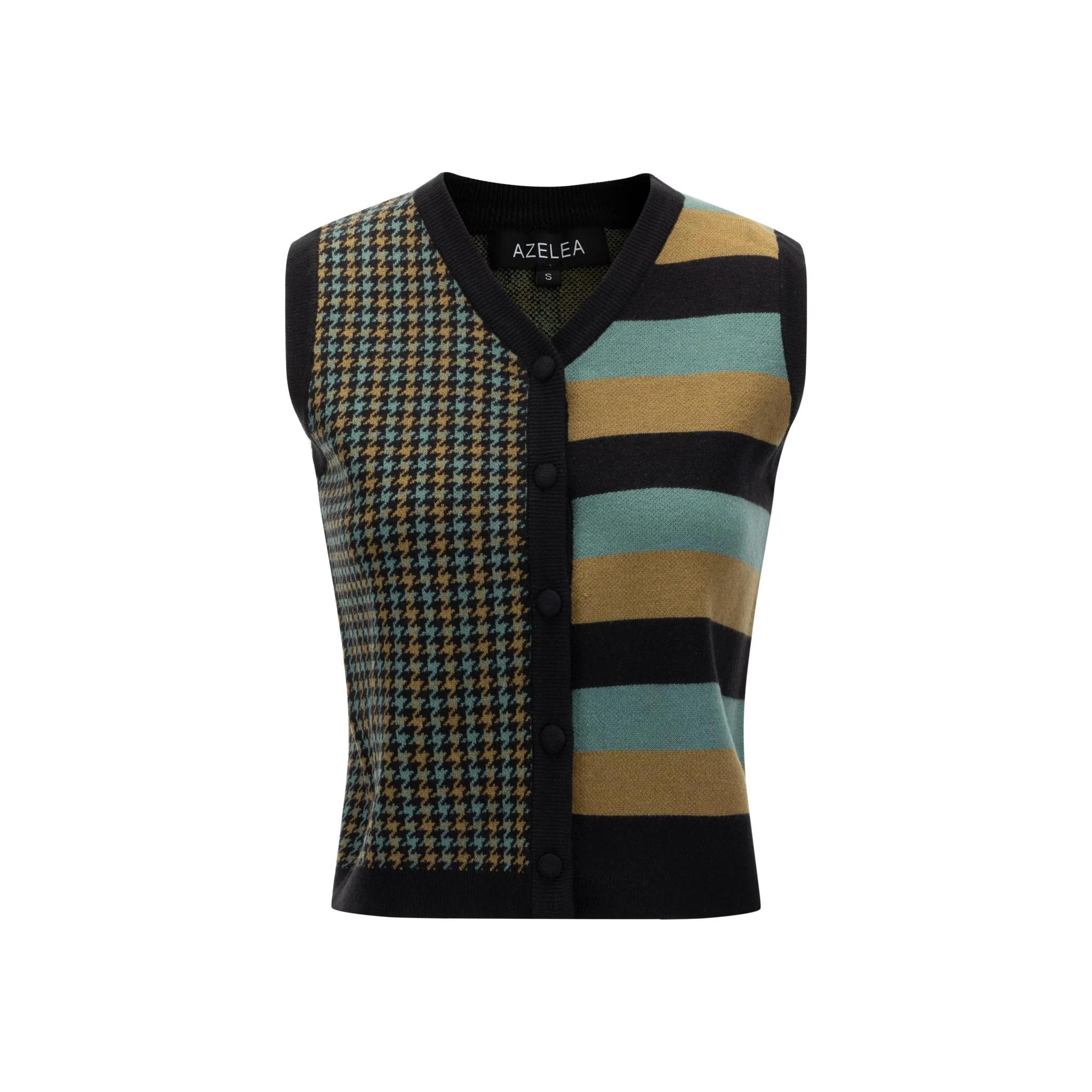 Black Green And Brown Knit Vest - Image 2