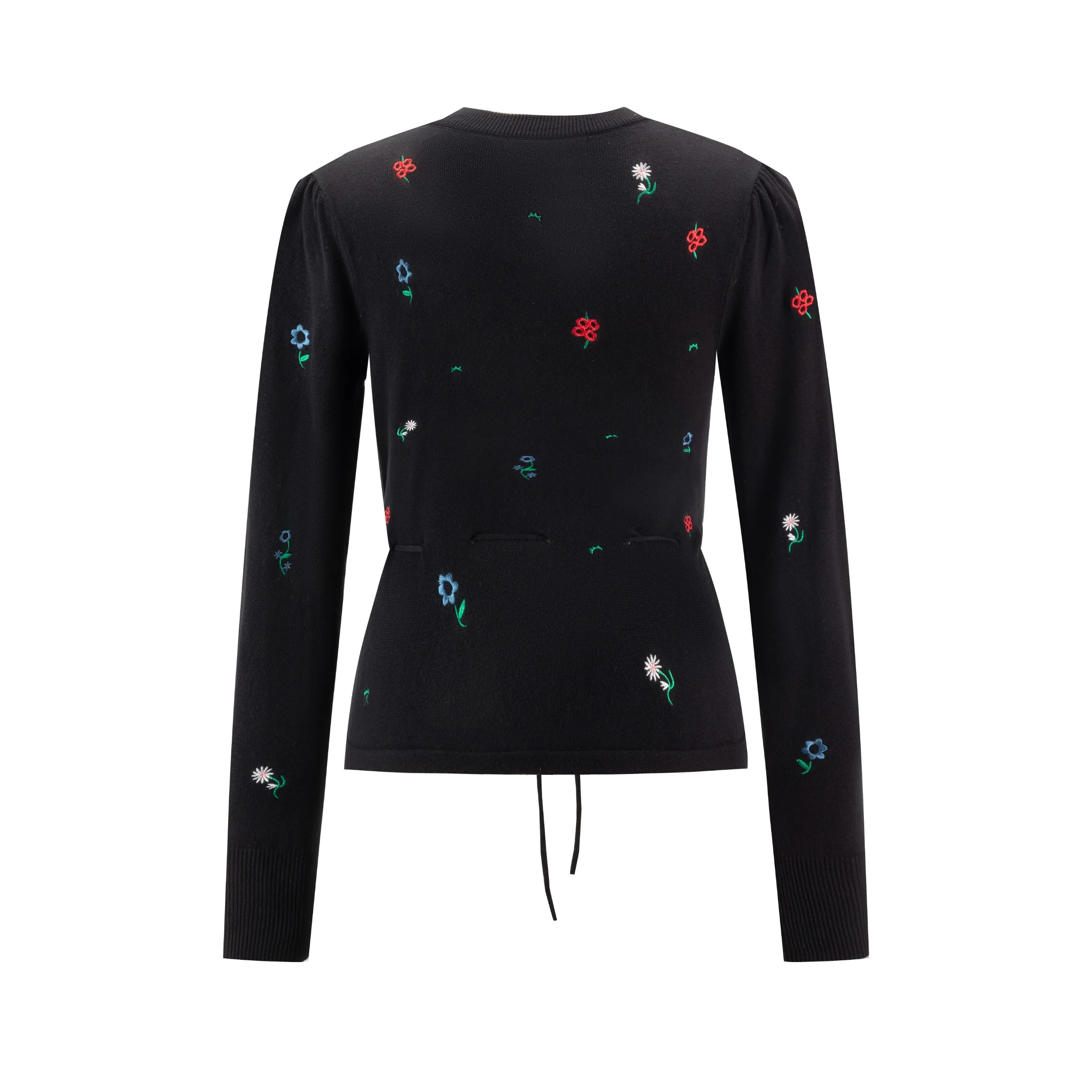 Knit Cardigan With Multicolor Embroidery - Black - Image 3