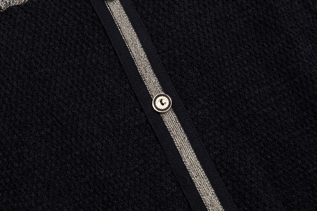 Black Knit Skirt With Gold Metallic Waistband And Trimmings - Image 7