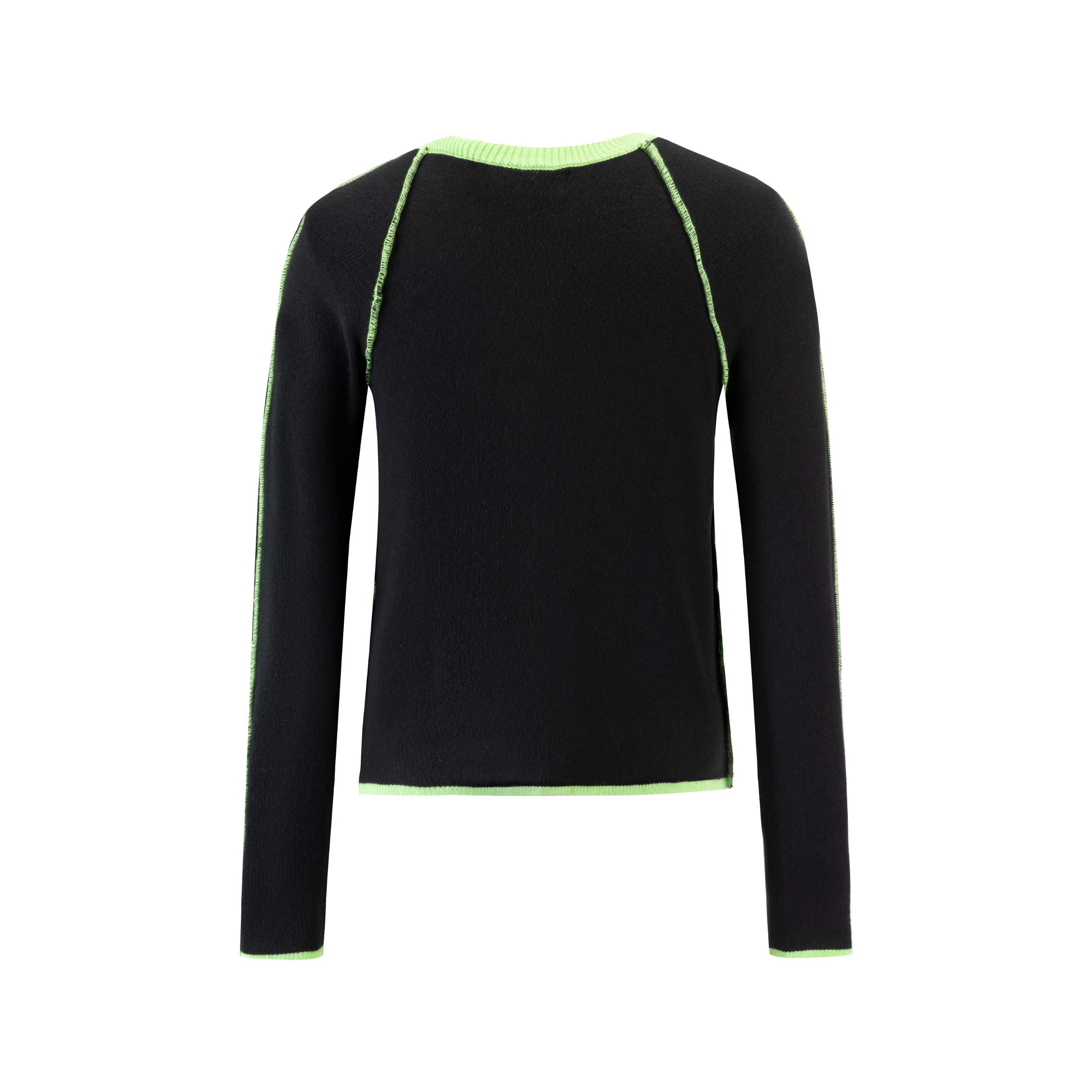 Black Knit Sweater With Neon Stitching - Green - Image 3