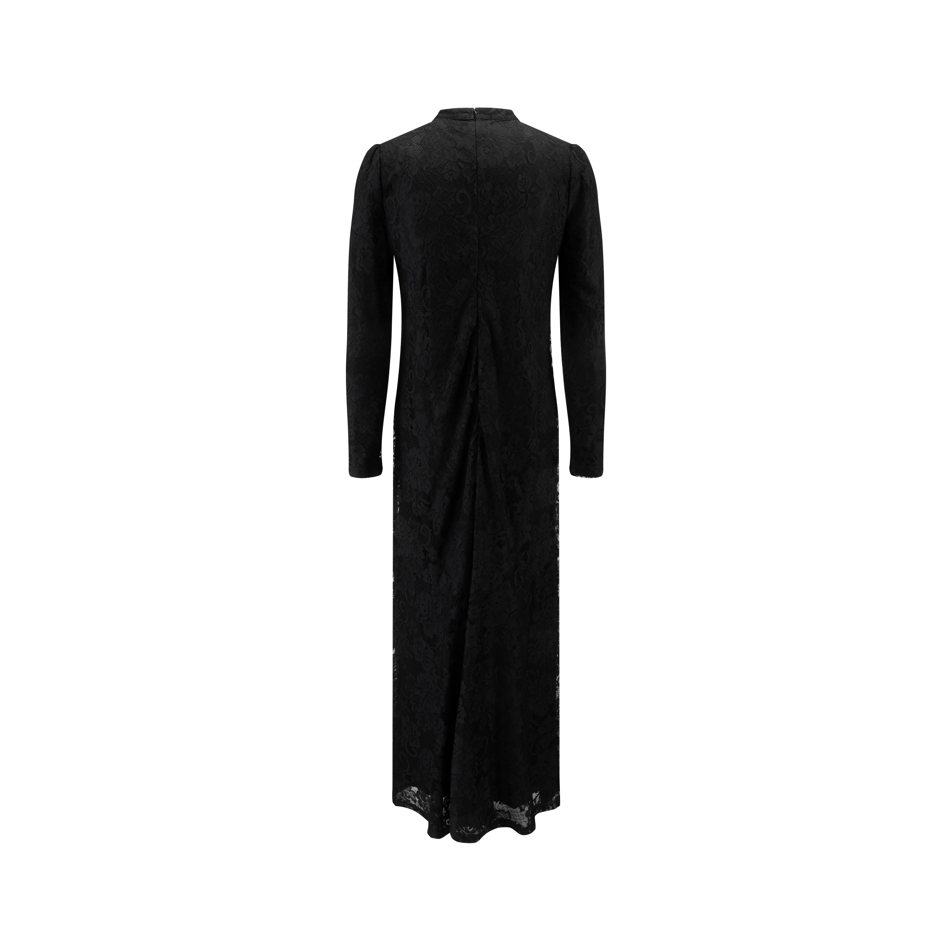 Black Lace Zigzag Bottom Rulle Dress - Image 3