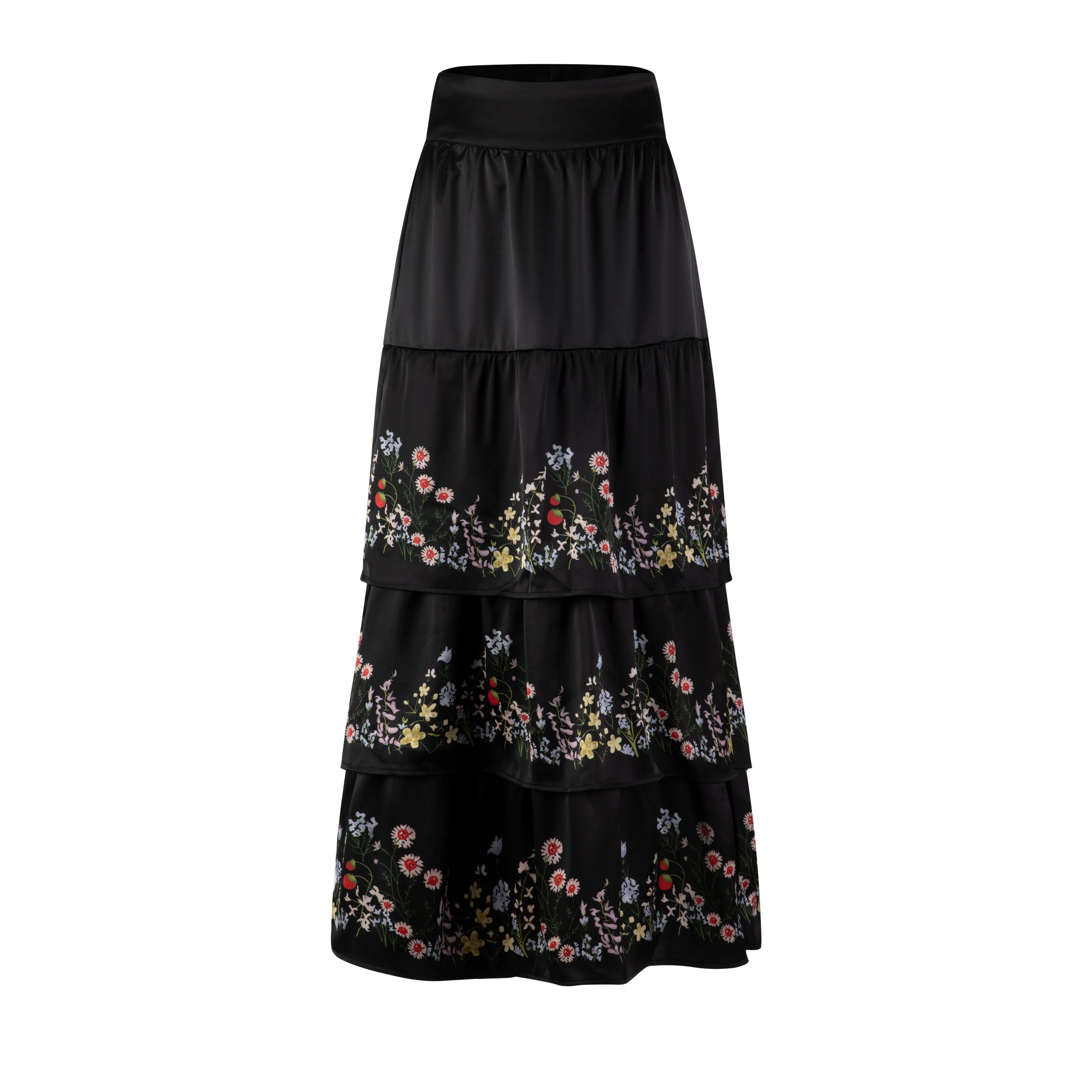 Black Layered Multi Colored Floral Printed Skirt - Image 3