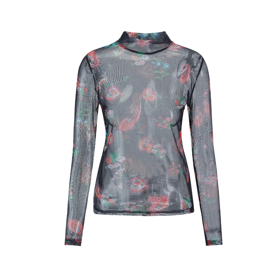 Black Mesh Red Paisley Printed Top - Image 2