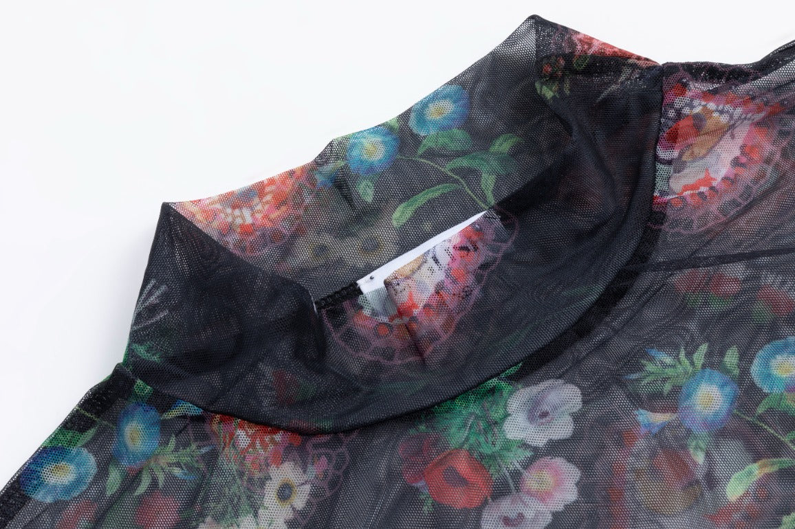 Black Mesh Red Paisley Printed Top - Image 4