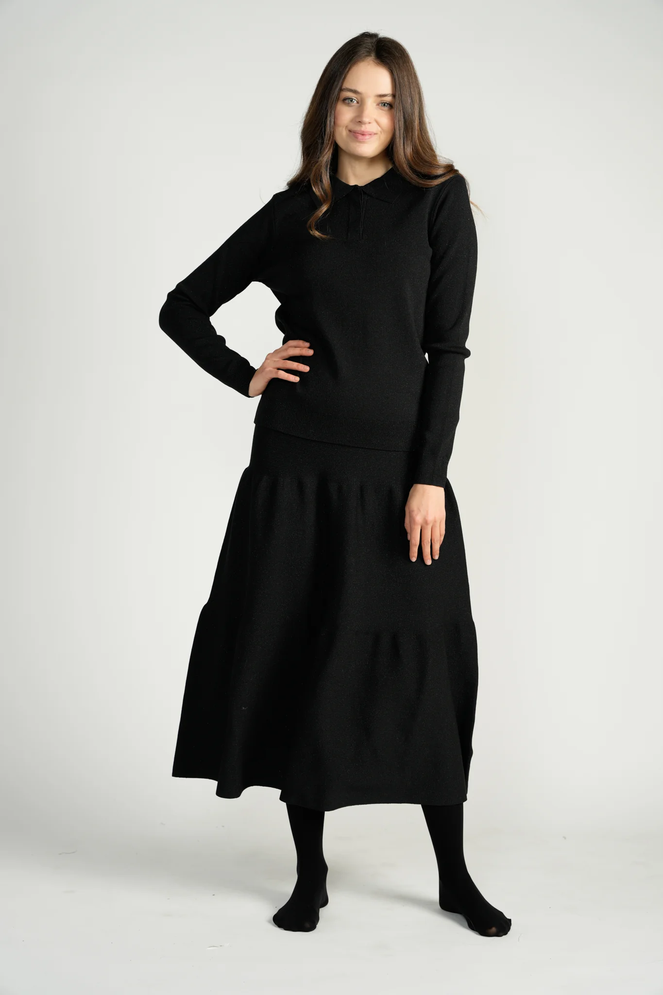 Black Metallic Top With Flat Collar - Image 2