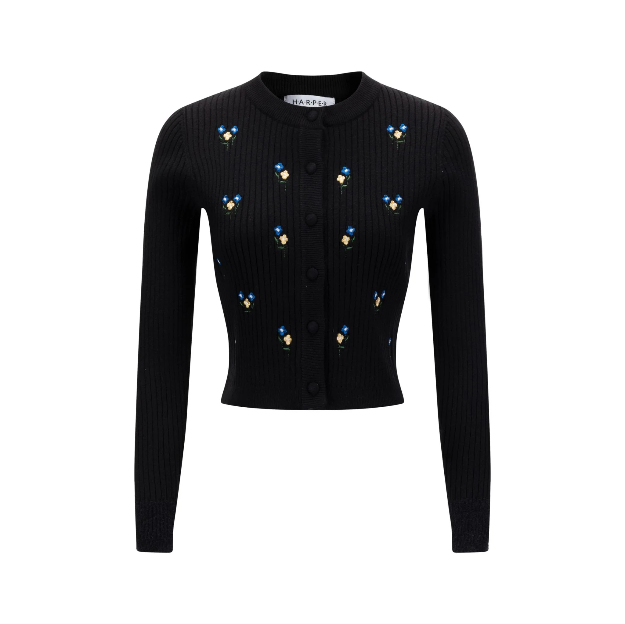 Black Mini Floral Embroidered Cardigan - Image 2