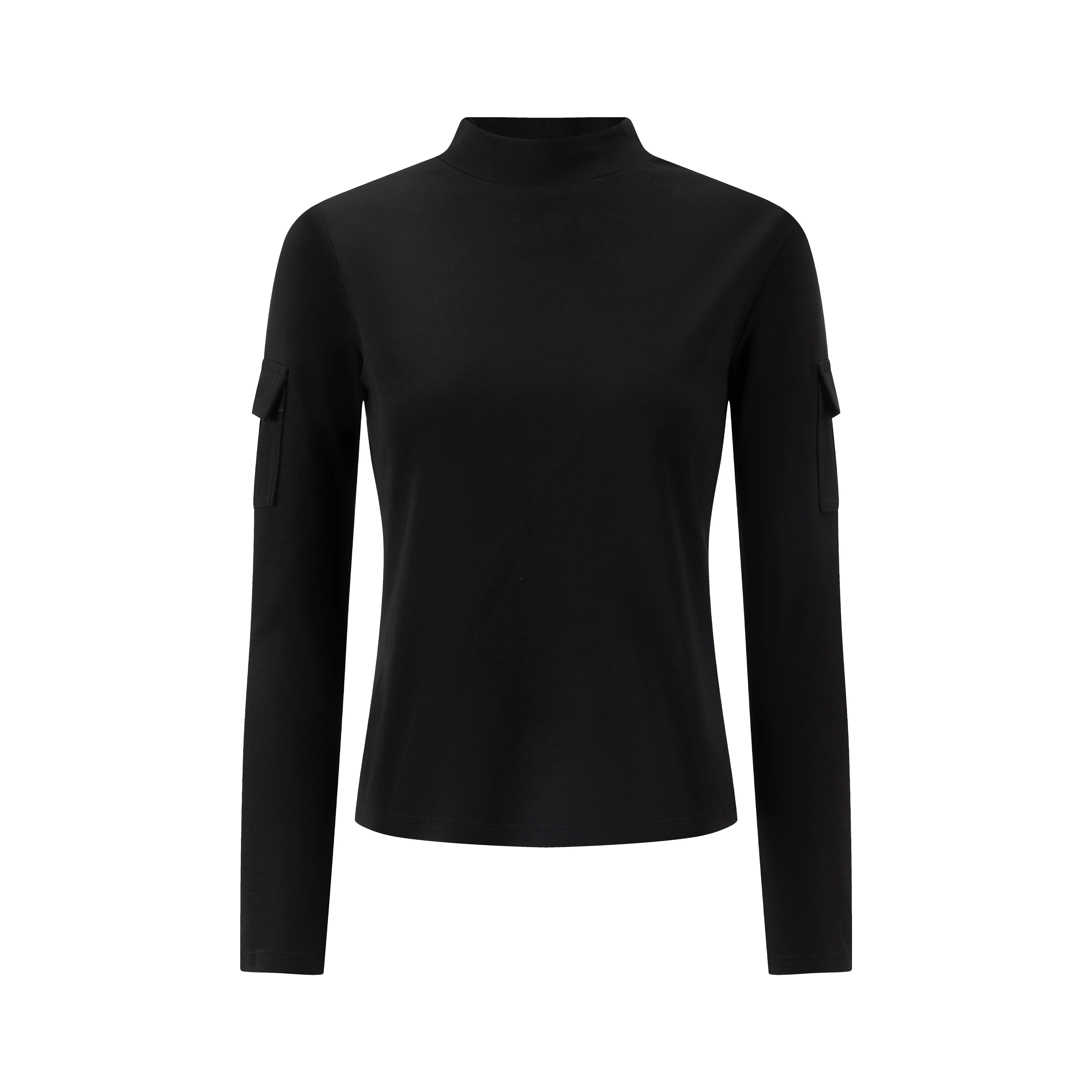 Black Mock Neck With Pockets On Sleeve - Image 2