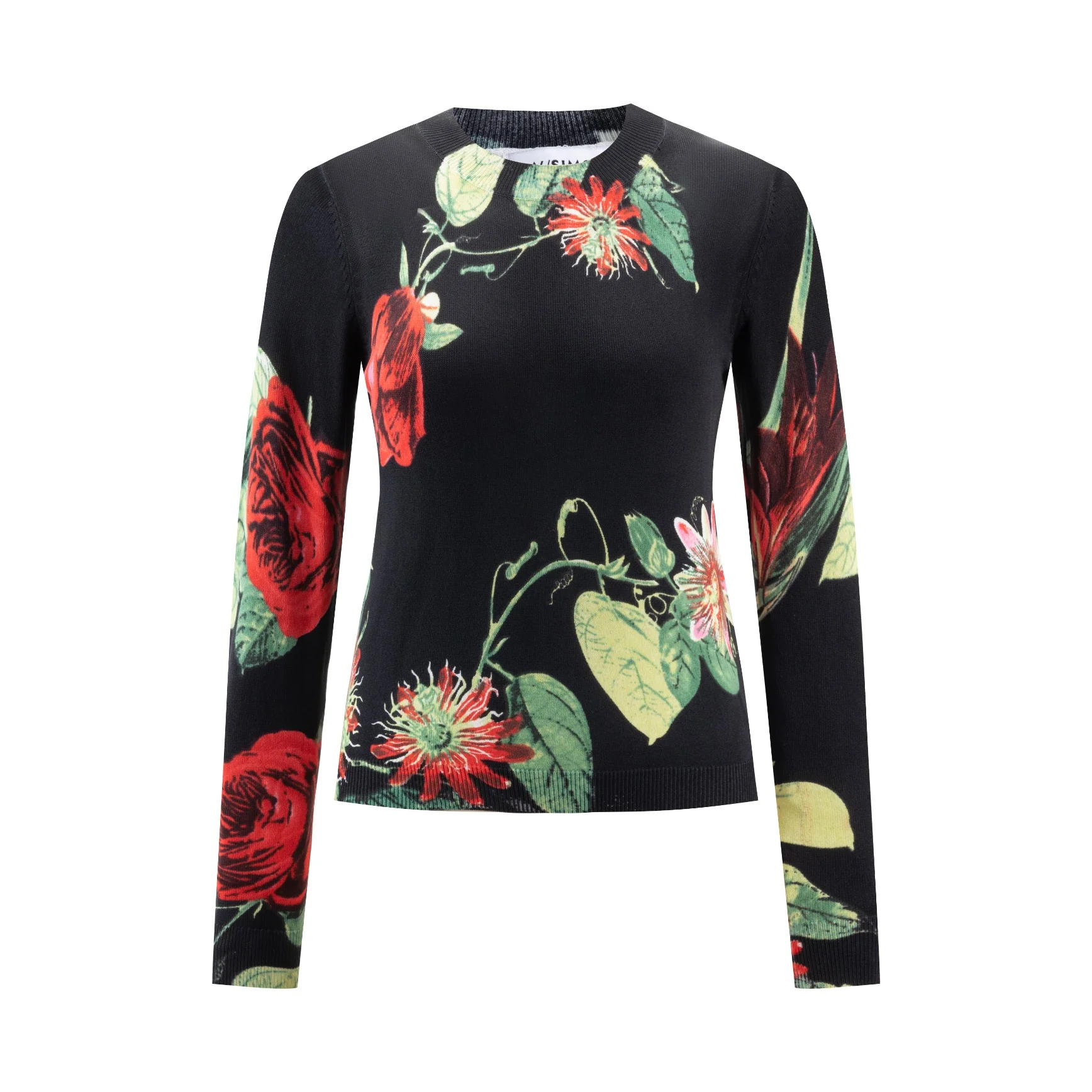 Black Printed Floral Knit Top - Image 2