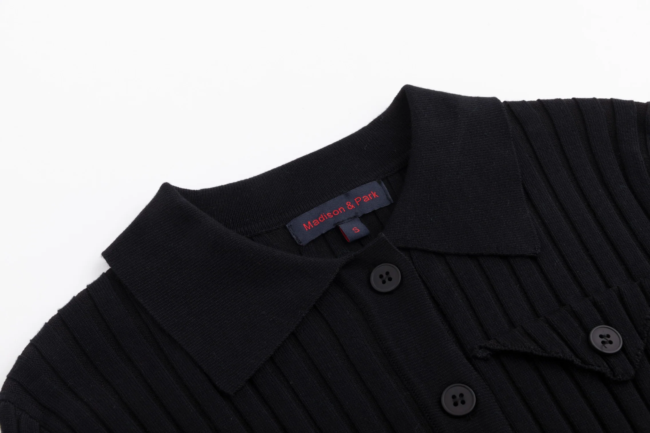 Ribbed Knit Top With Pocket - Black - Image 4