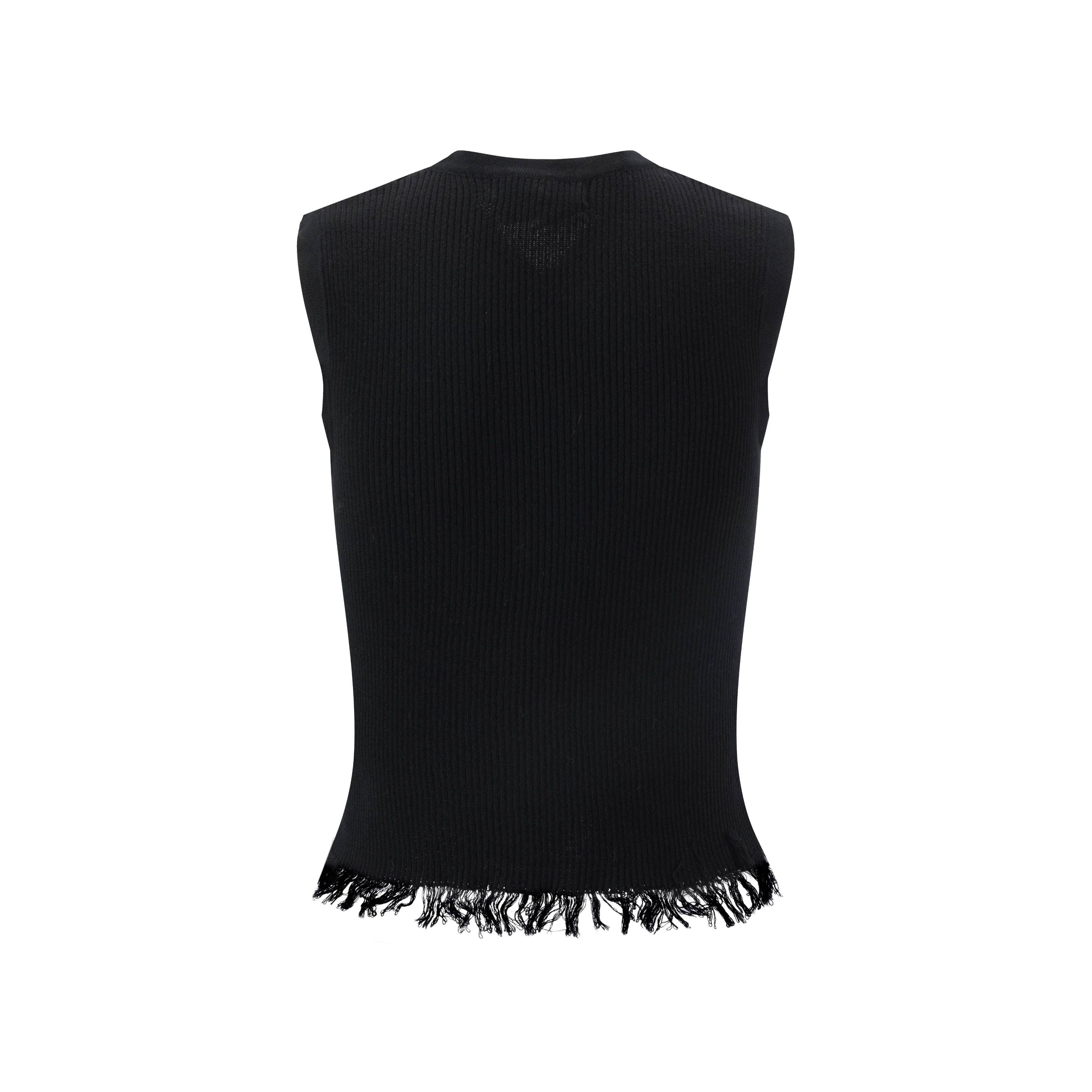 Black Ribbed Vest With Shredded Ribbing - Image 3
